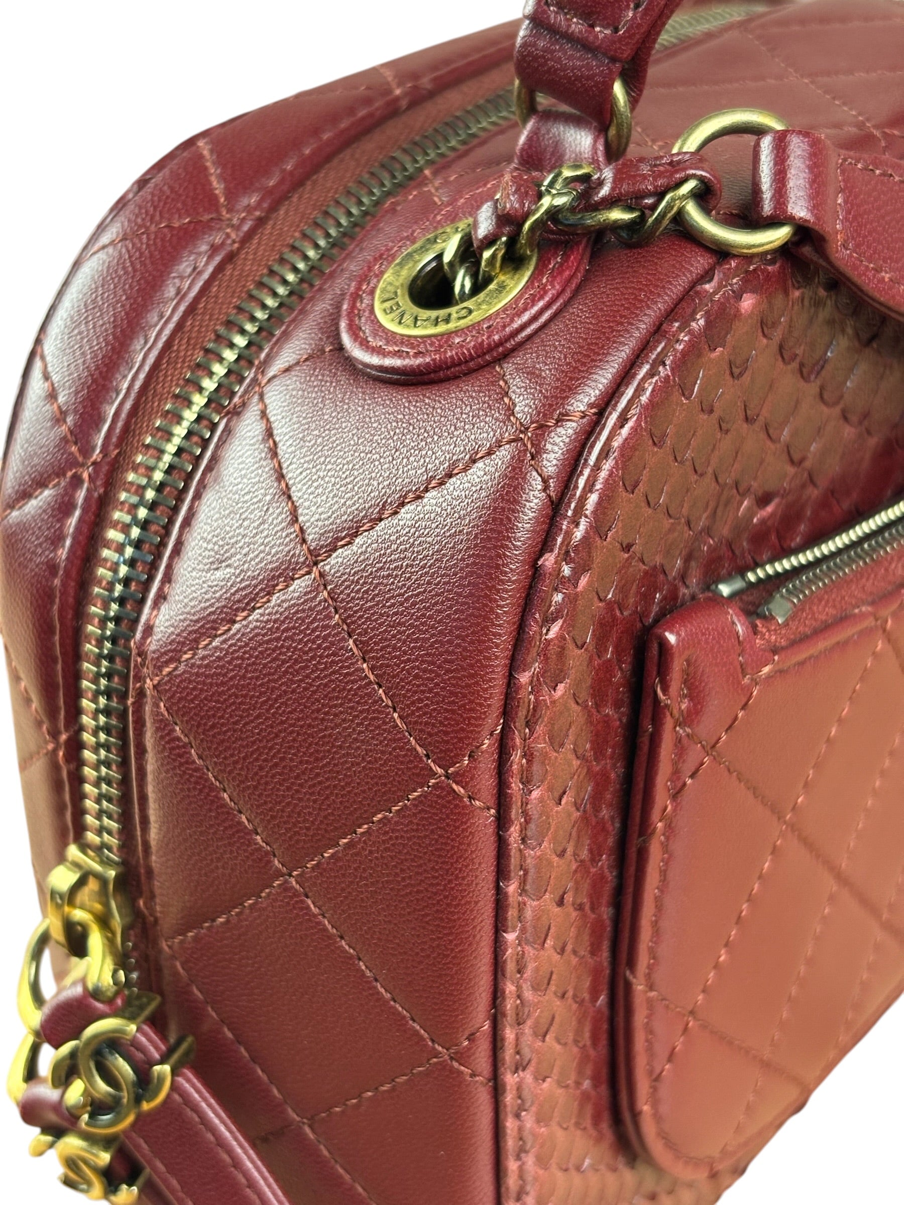 Chanel Burgundy Python Quilted Leather Vanity Two-Way Bag 2017