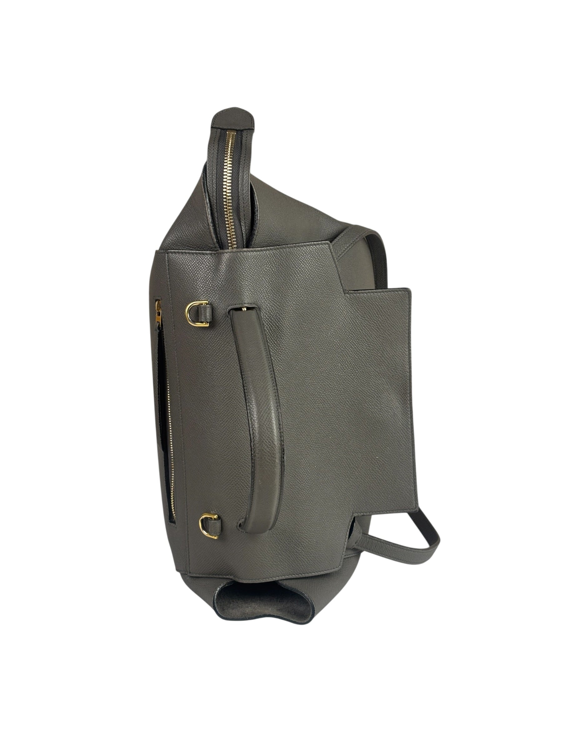 Celine Grey Grained Calfskin Belt Shoulder Bag