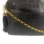 Chanel Vintage Black Leather Mademoiselle Vertical Quilted Shoulder Bag 1990's