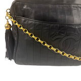 Chanel Vintage Black Leather Mademoiselle Vertical Quilted Shoulder Bag 1990's