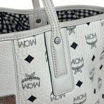MCM White Leather Reversible Liz Shopper In Visetos Tote Bag