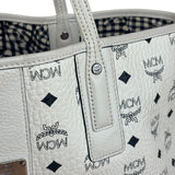 MCM White Leather Reversible Liz Shopper In Visetos Tote Bag