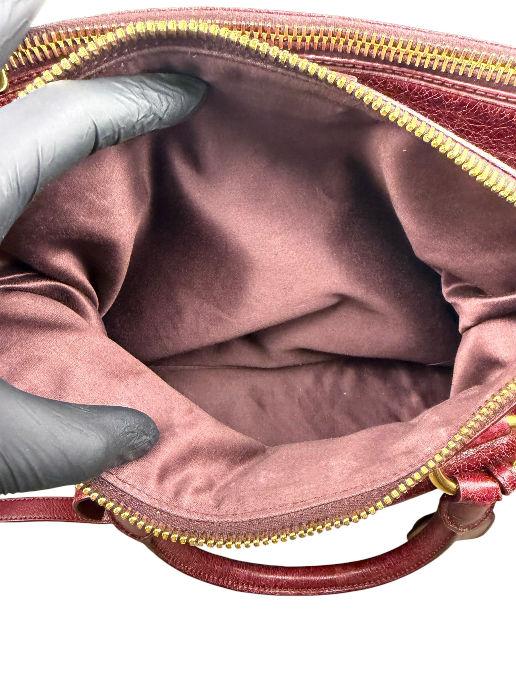 Miu Miu Amaranth Vitello Shine Leather Double Zip 2Way Handbag