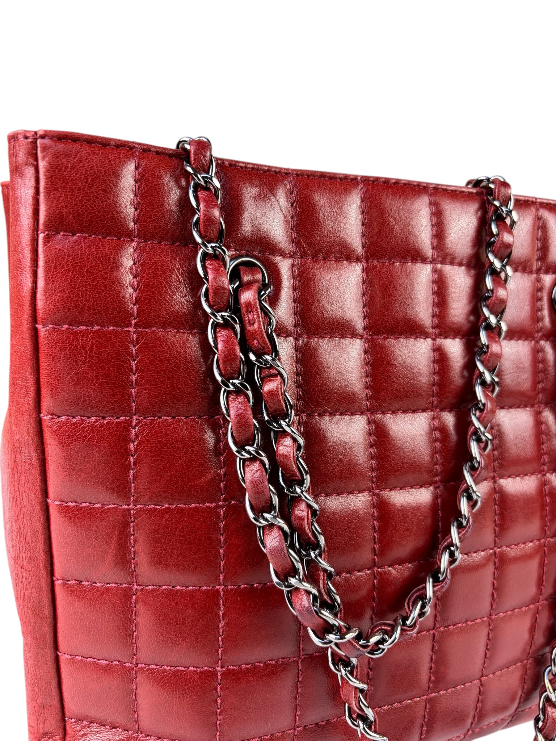 Chanel Red Lambskin Chocolate Bar Mademoiselle Reissue Square Tote  2004