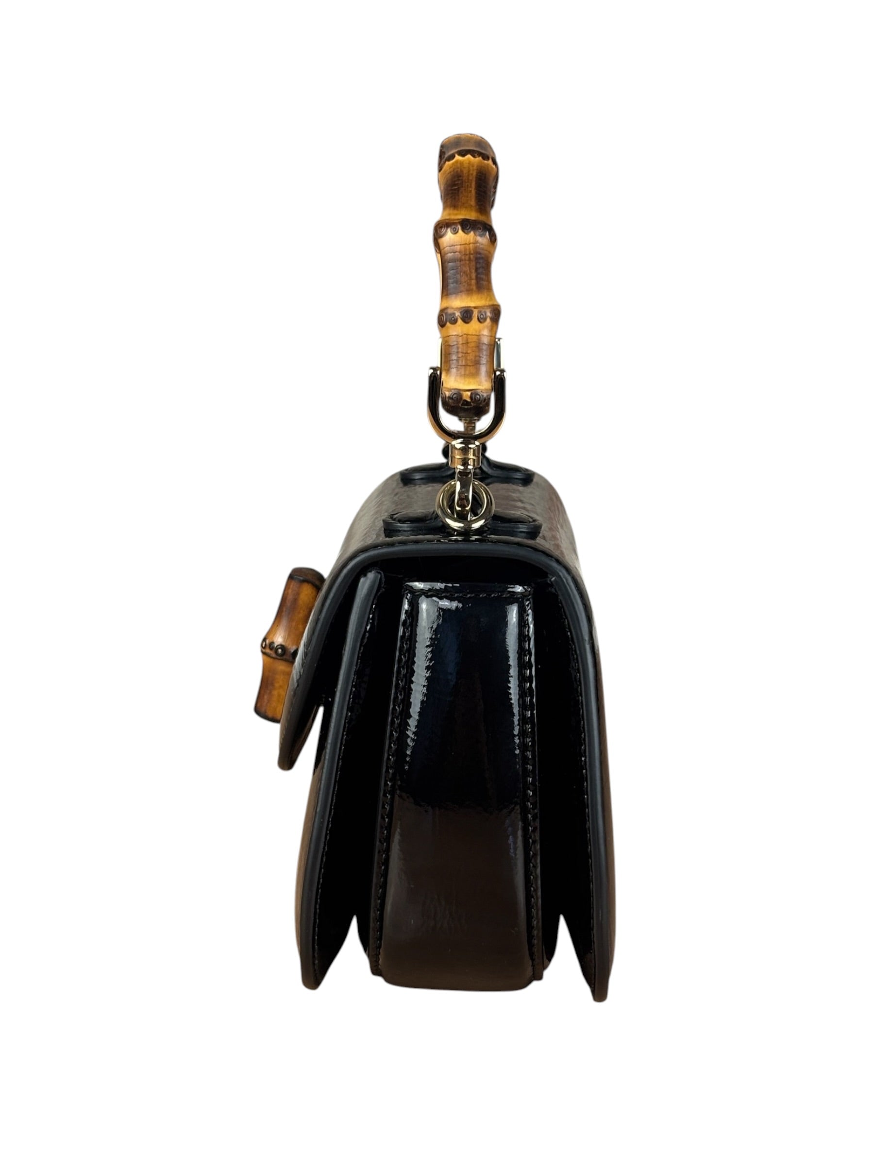 Gucci Bamboo Mini Top Handle Patent Leather Black