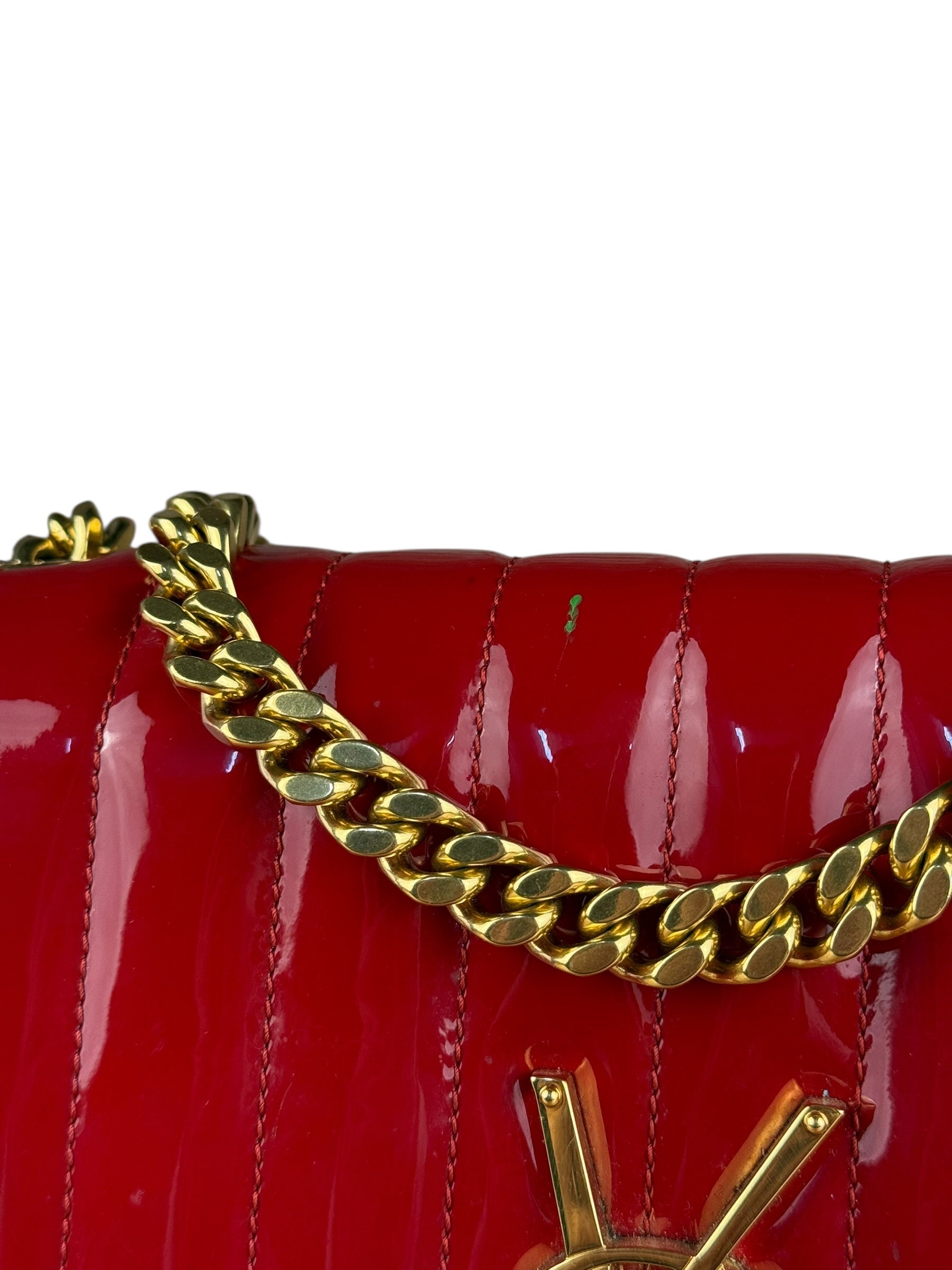 Saint Laurent Red Patent Vicky Chain Flap Bag