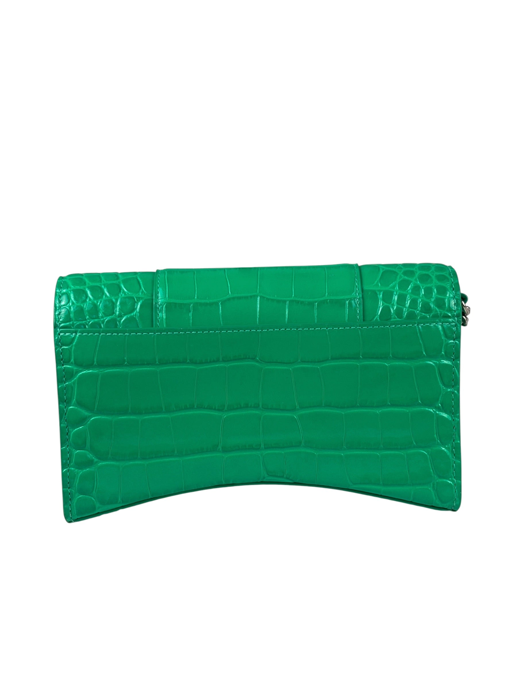 Balenciaga Green Crocodile Embossed Hourglass Wallet On Chain