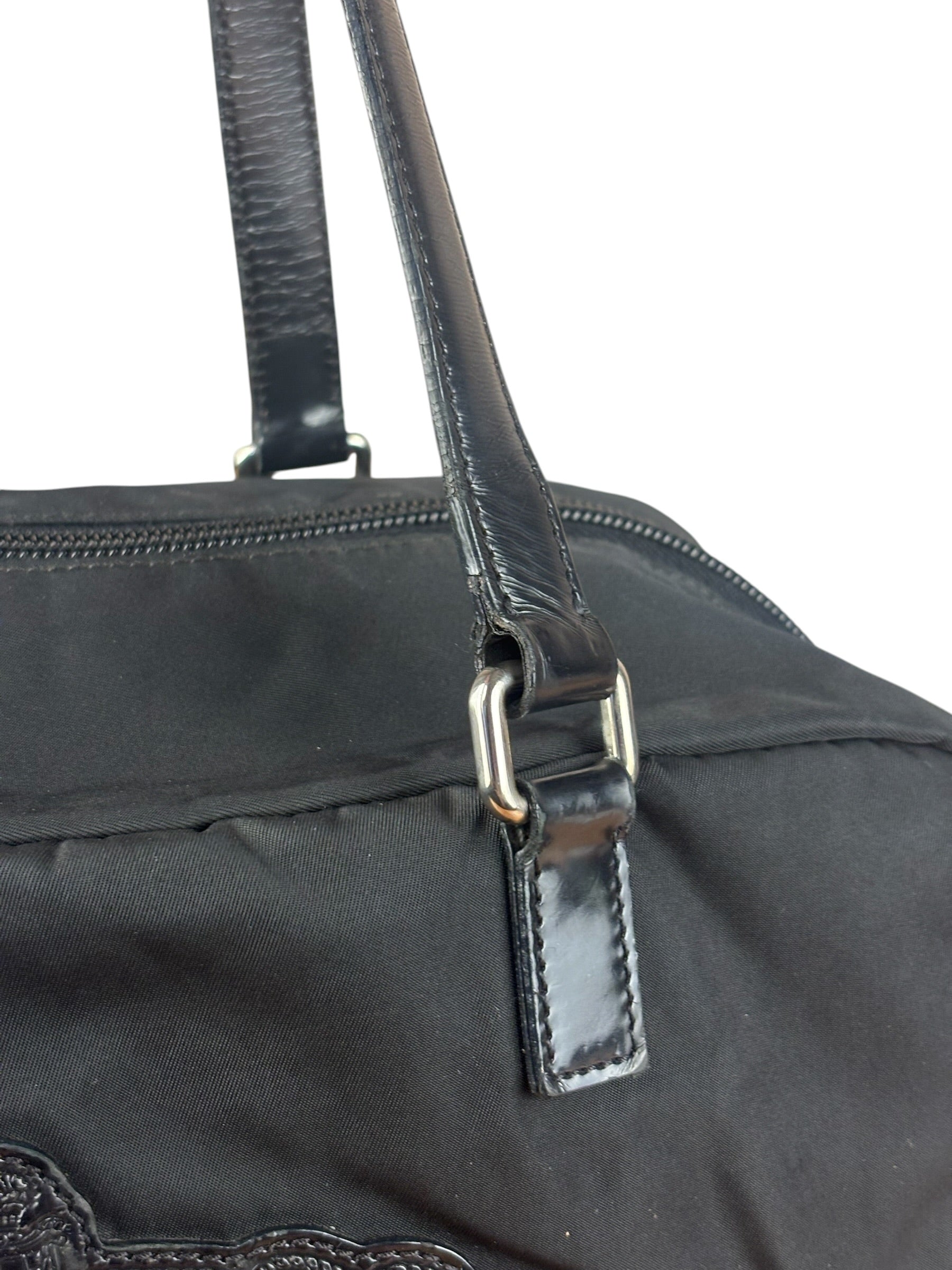 Prada Vintage Black Nylon/Patent Shoulder Bag