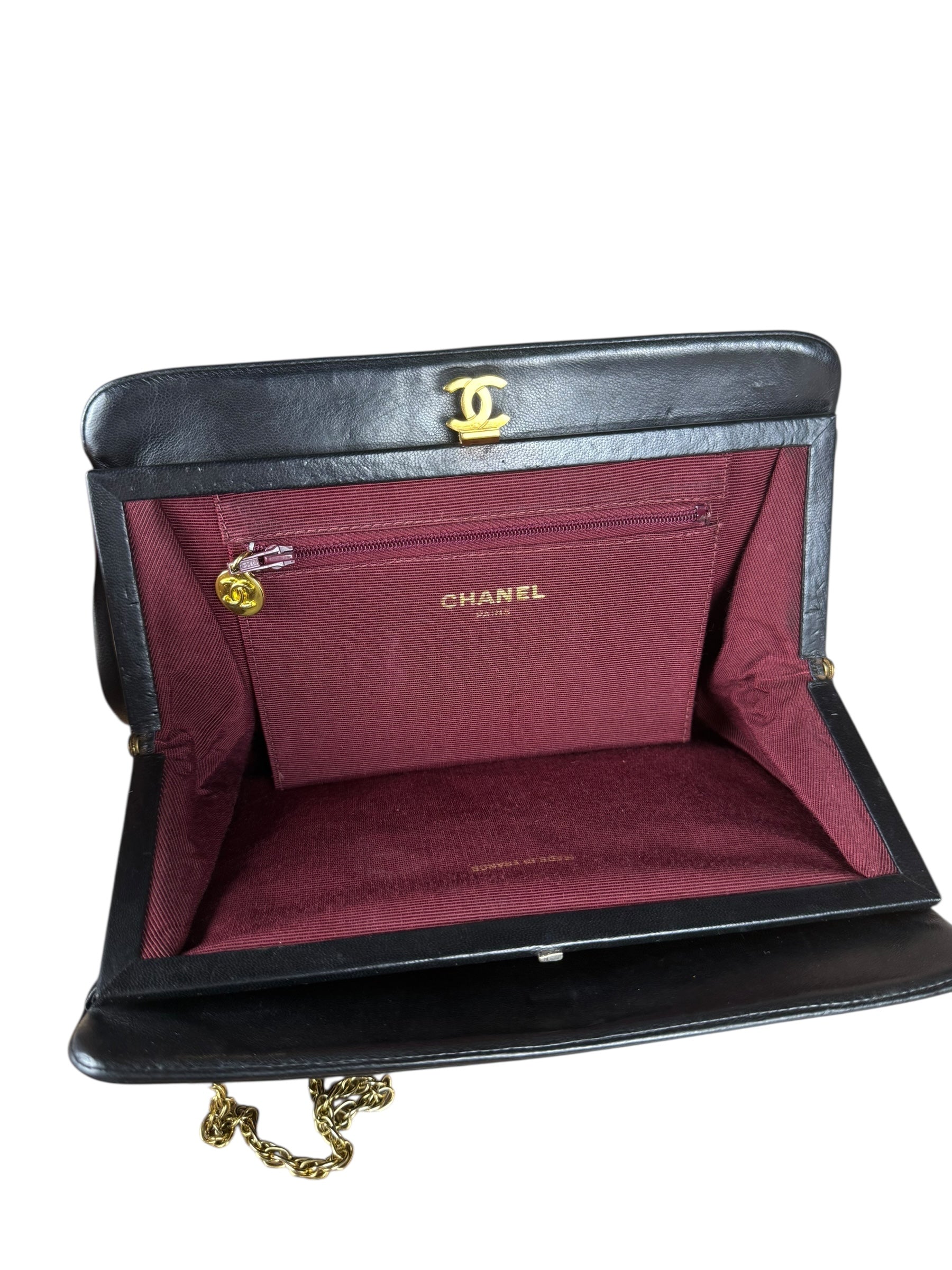 Chanel Vintage Black Chevron Leather Chain Bag