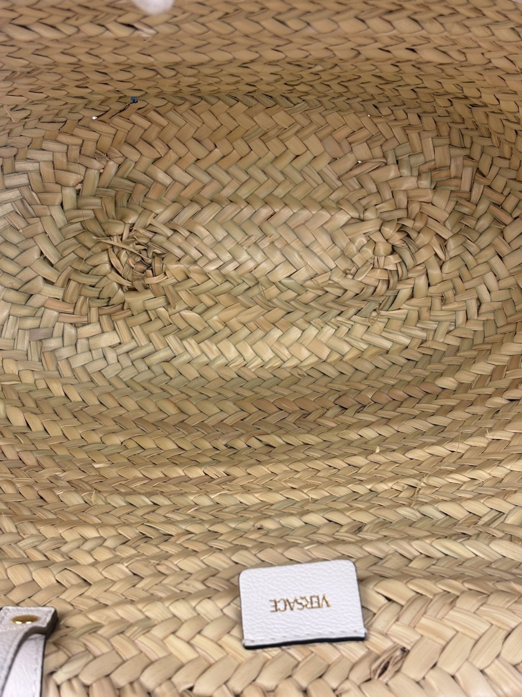 Versace Large White Raffia/Leather Shoulder Tote