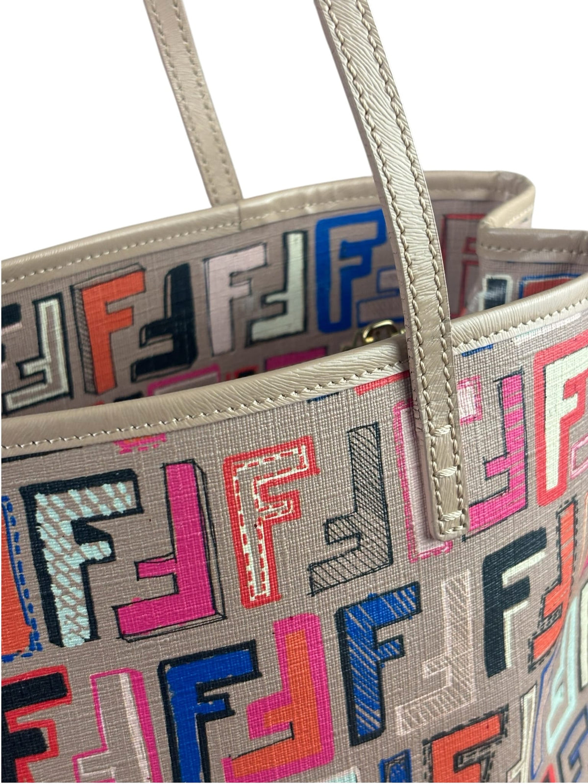 Fendi Colorblock Leather Zucca Roll Tote