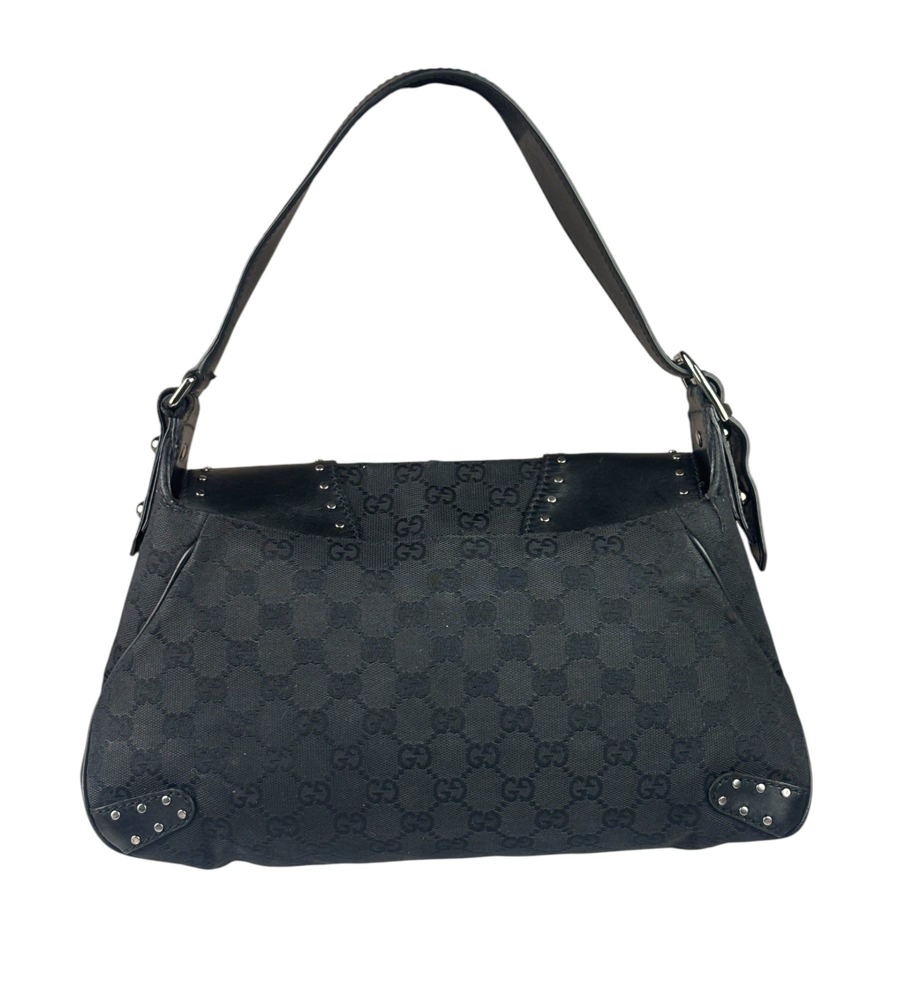 Gucci Vintage Black Horsebit Studded Chain Shoulder Bag