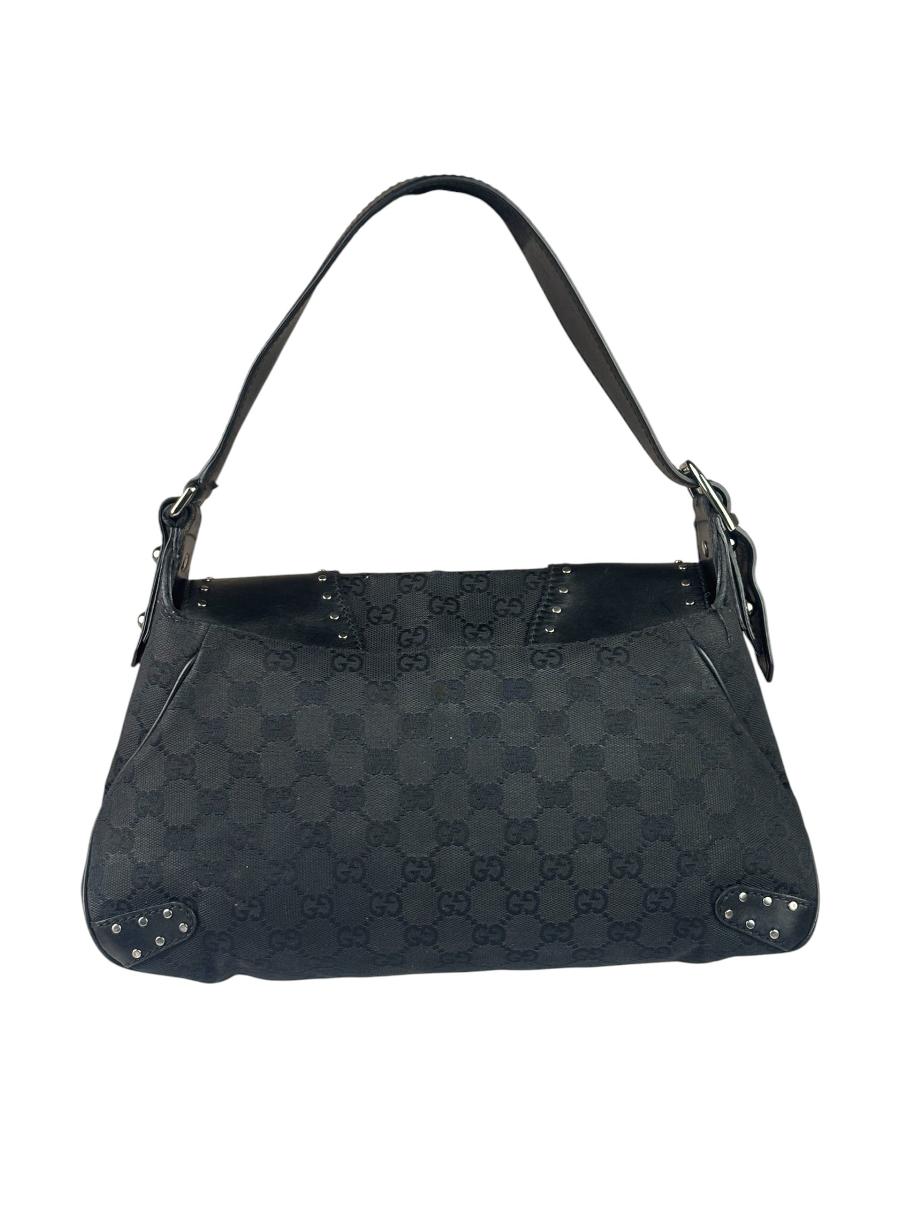 Gucci Vintage Black Horsebit Studded Chain Shoulder Bag
