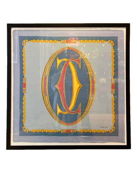 Cartier スカーフ　青緑 Cartier Silk Scarf Blue Yellow Green Jewel Embroidered 34.3