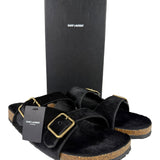 Yves Saint Laurent Black Jimmy Pony Hair Falt Sandal