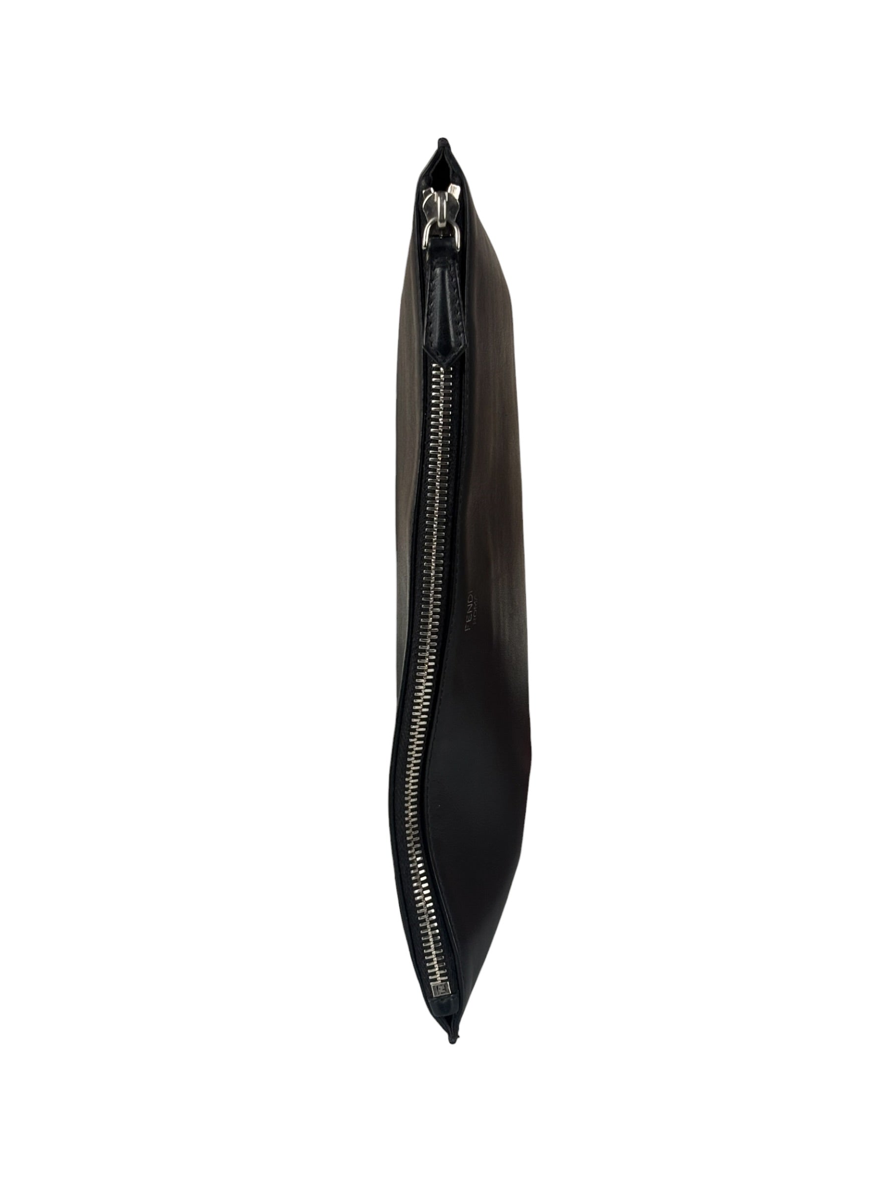 Fendi Black Leather Monsters Zip Clutch