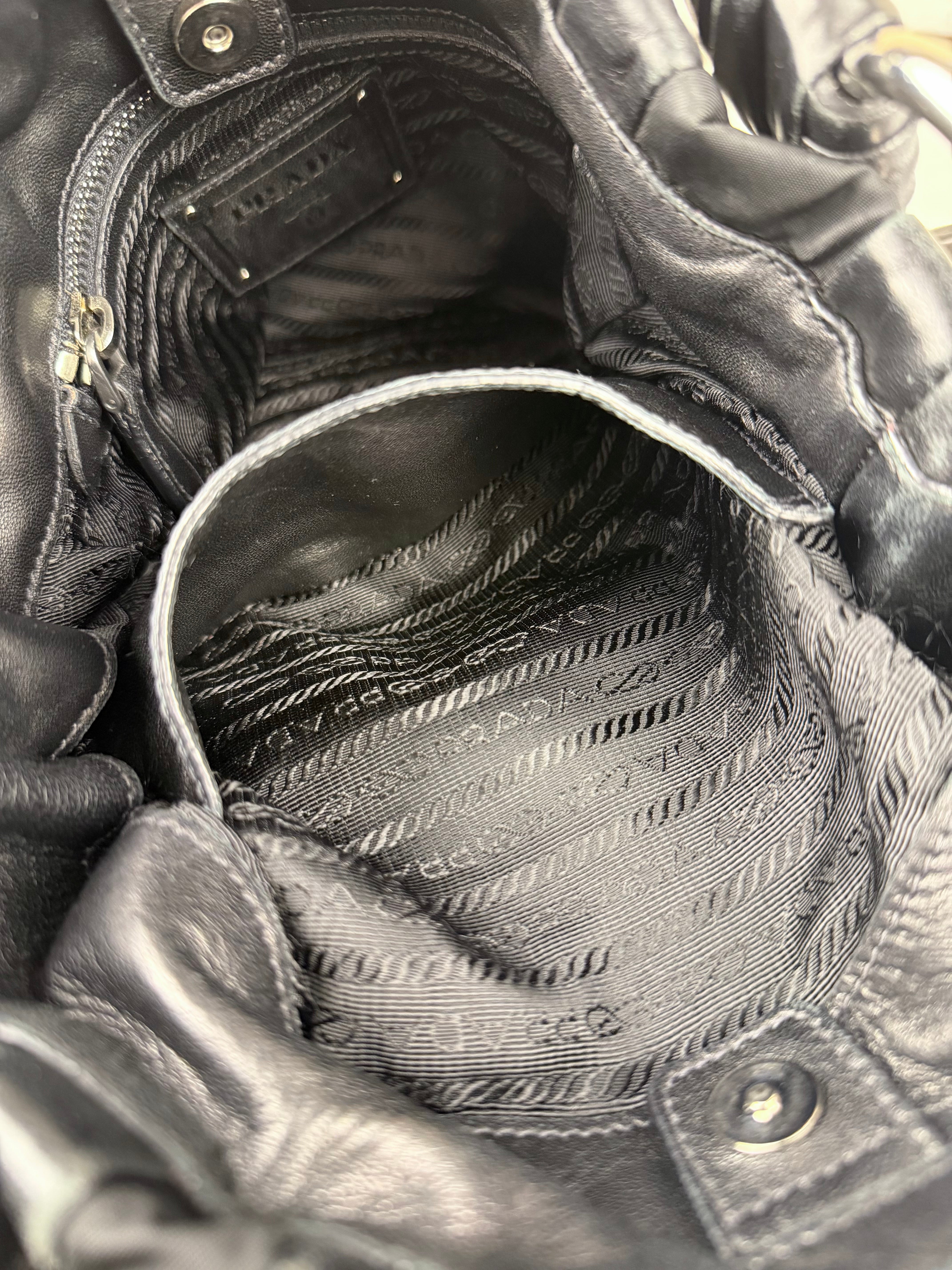 Prada Black Tessuto Nylon/Leather Waves Shoulder Bag