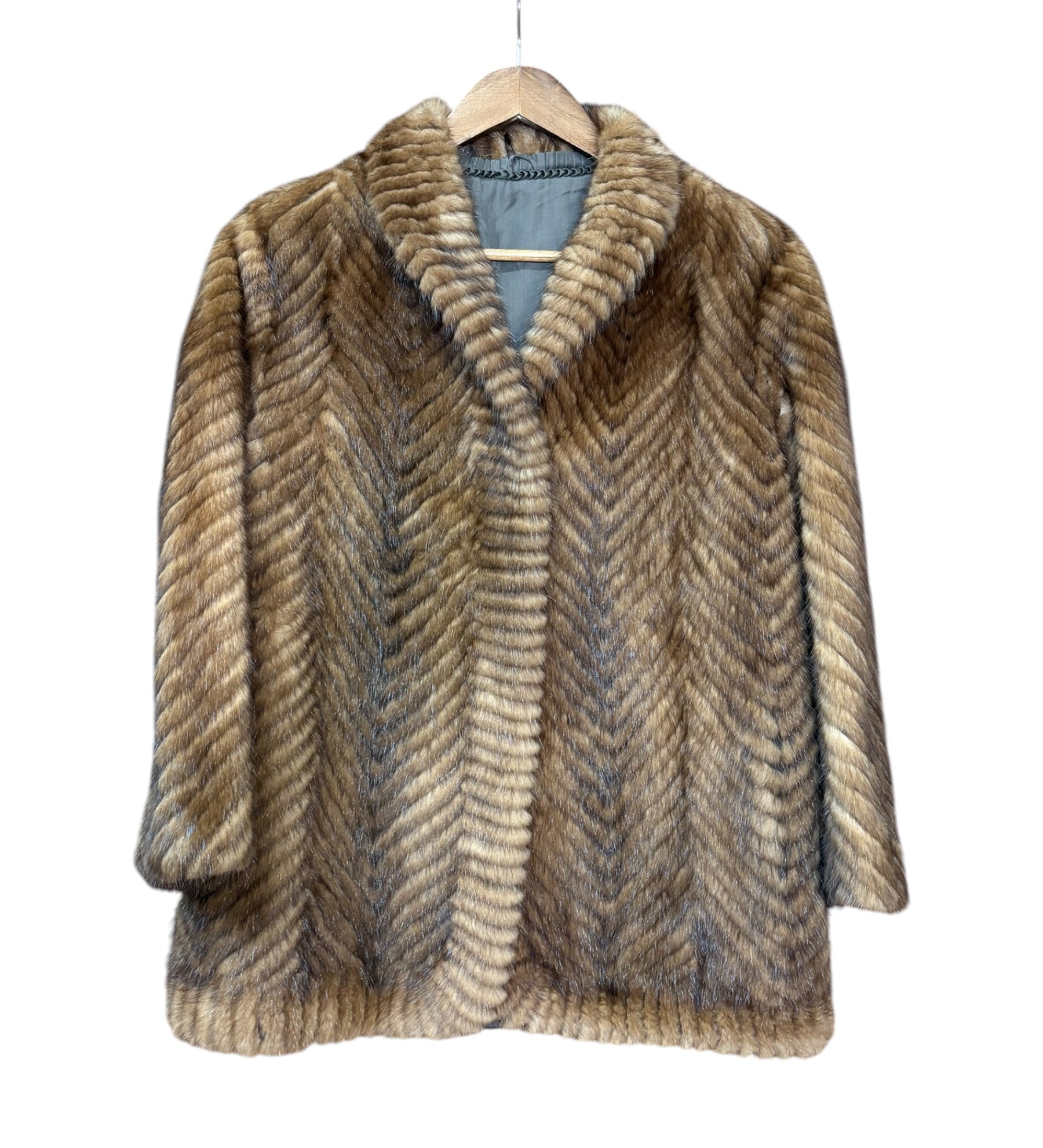 Vintage Brown Chevron Mink Fur Coat