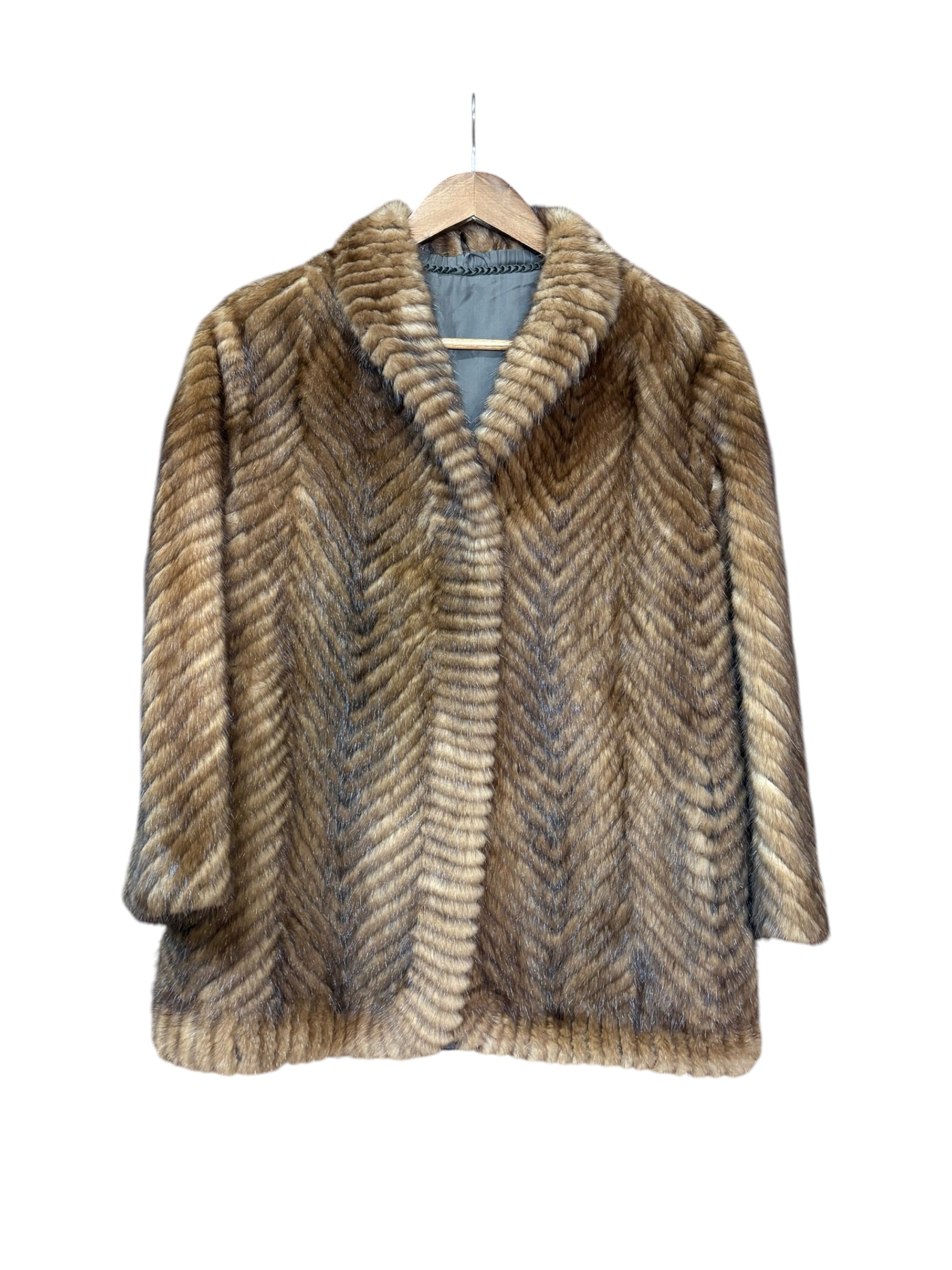 Vintage Brown Chevron Mink Fur Coat