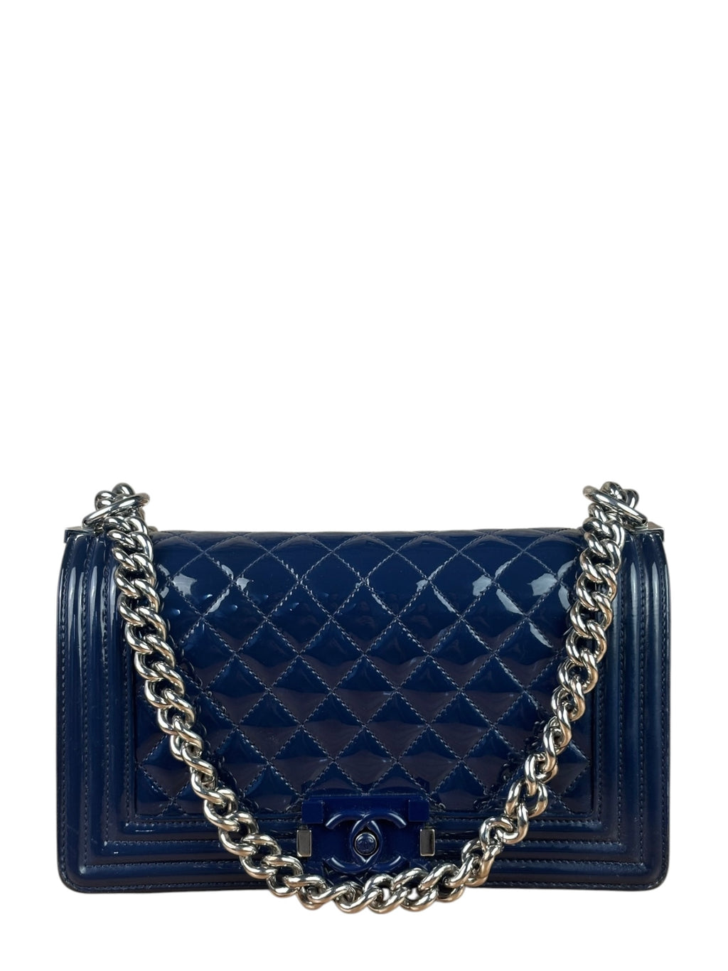 Chanel Navy Patent Quilted Leather Boy Flap Bag 2016