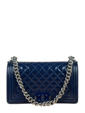 Chanel Navy Patent Quilted Leather Boy Flap Bag 2016