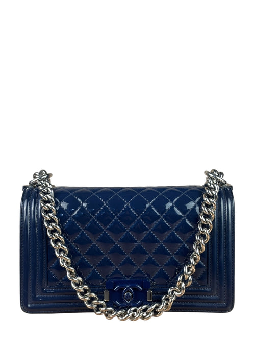 Chanel Navy Patent Quilted Leather Boy Flap Bag 2016