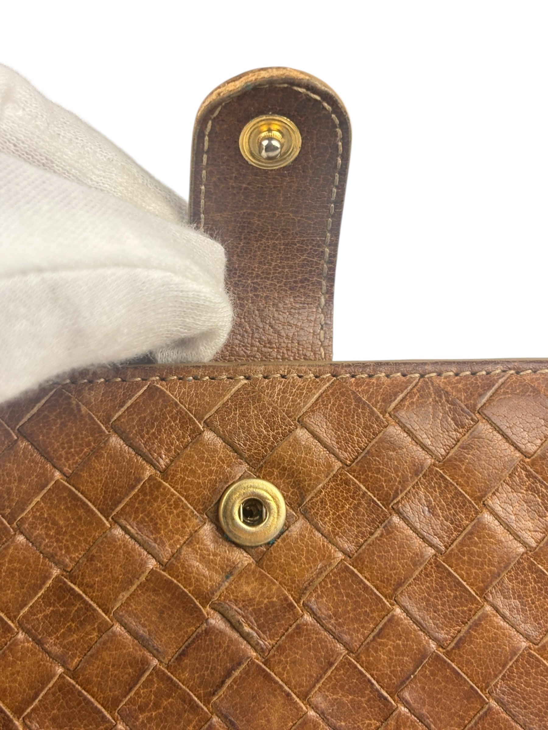 Bottega Veneta Vintage Brown Leather Woven Intrecciato Wallet