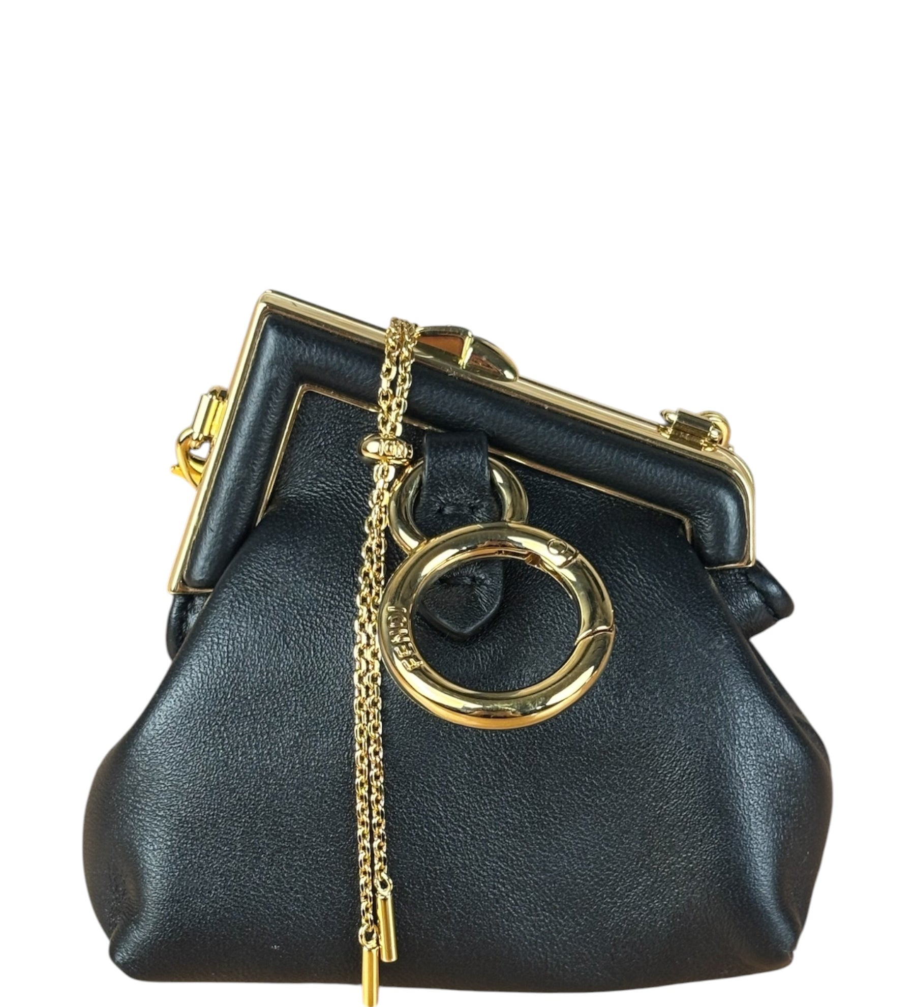 Fendi Black Leather Nano First Charm Shoulder Bag