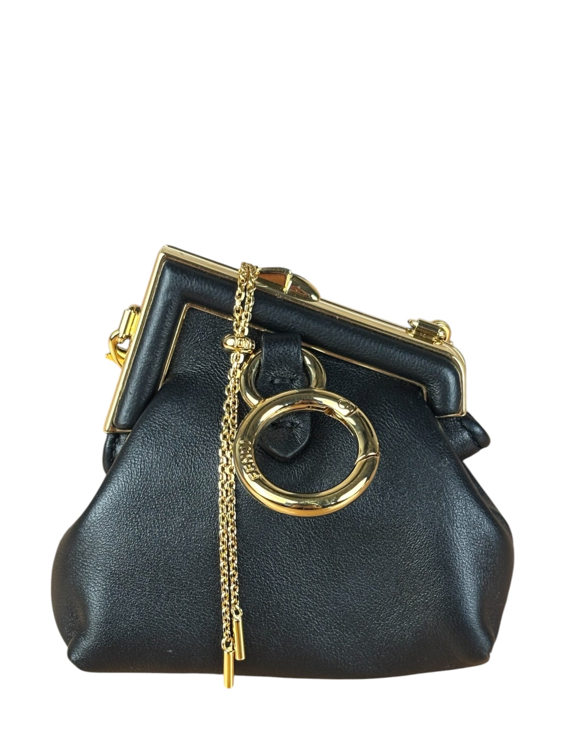 Fendi Black Leather Nano First Charm Shoulder Bag