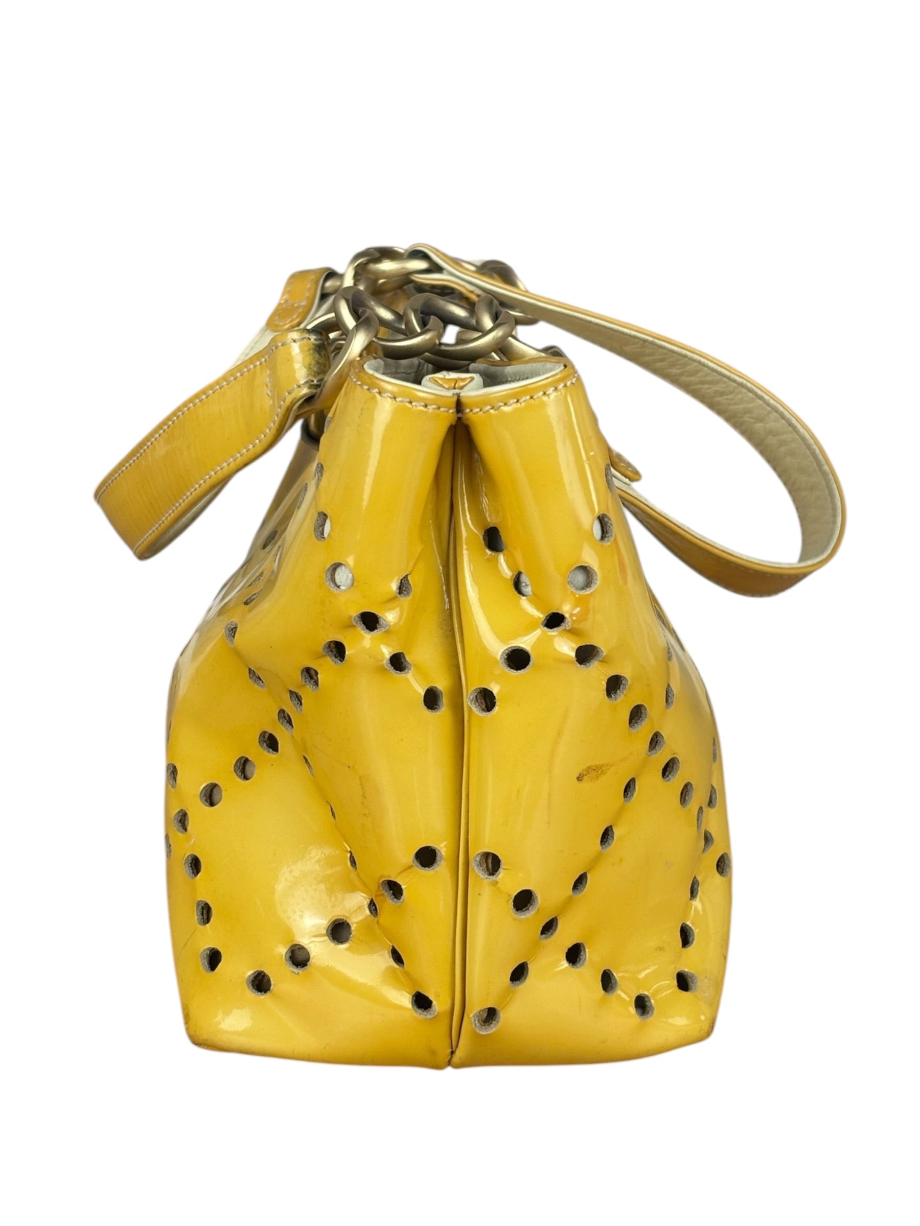 Chanel Vintage Yellow Patent Leather Perforated Tote Bag 1987
