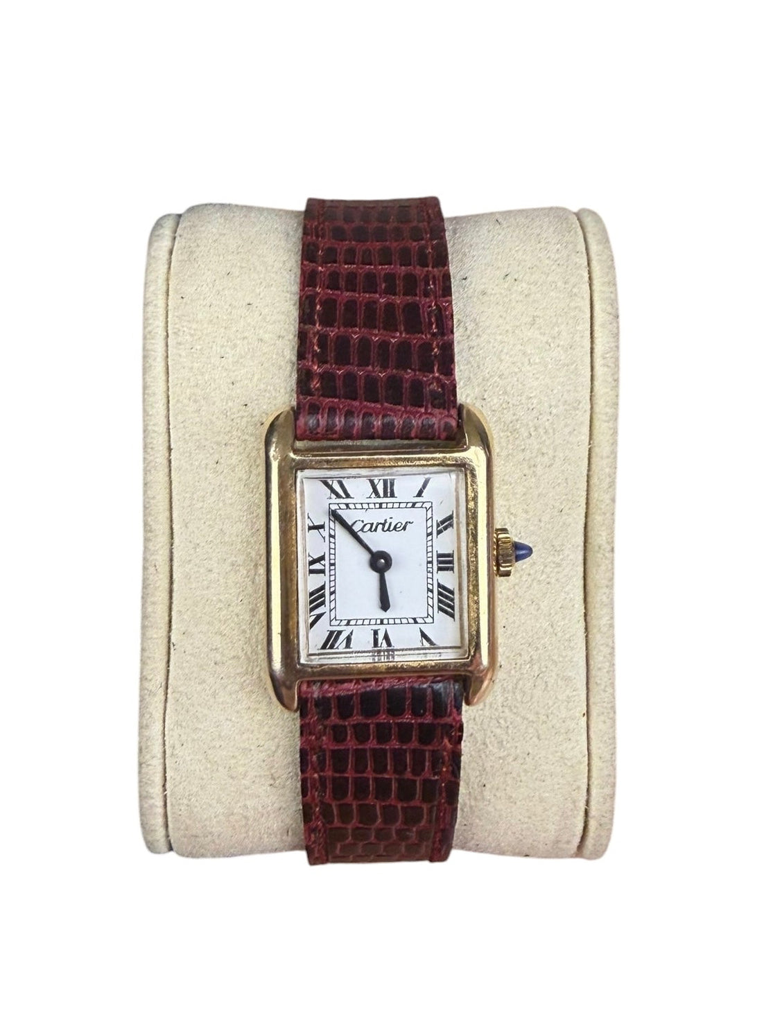 Cartier Tank White Roman Dial Red Strap 1970's