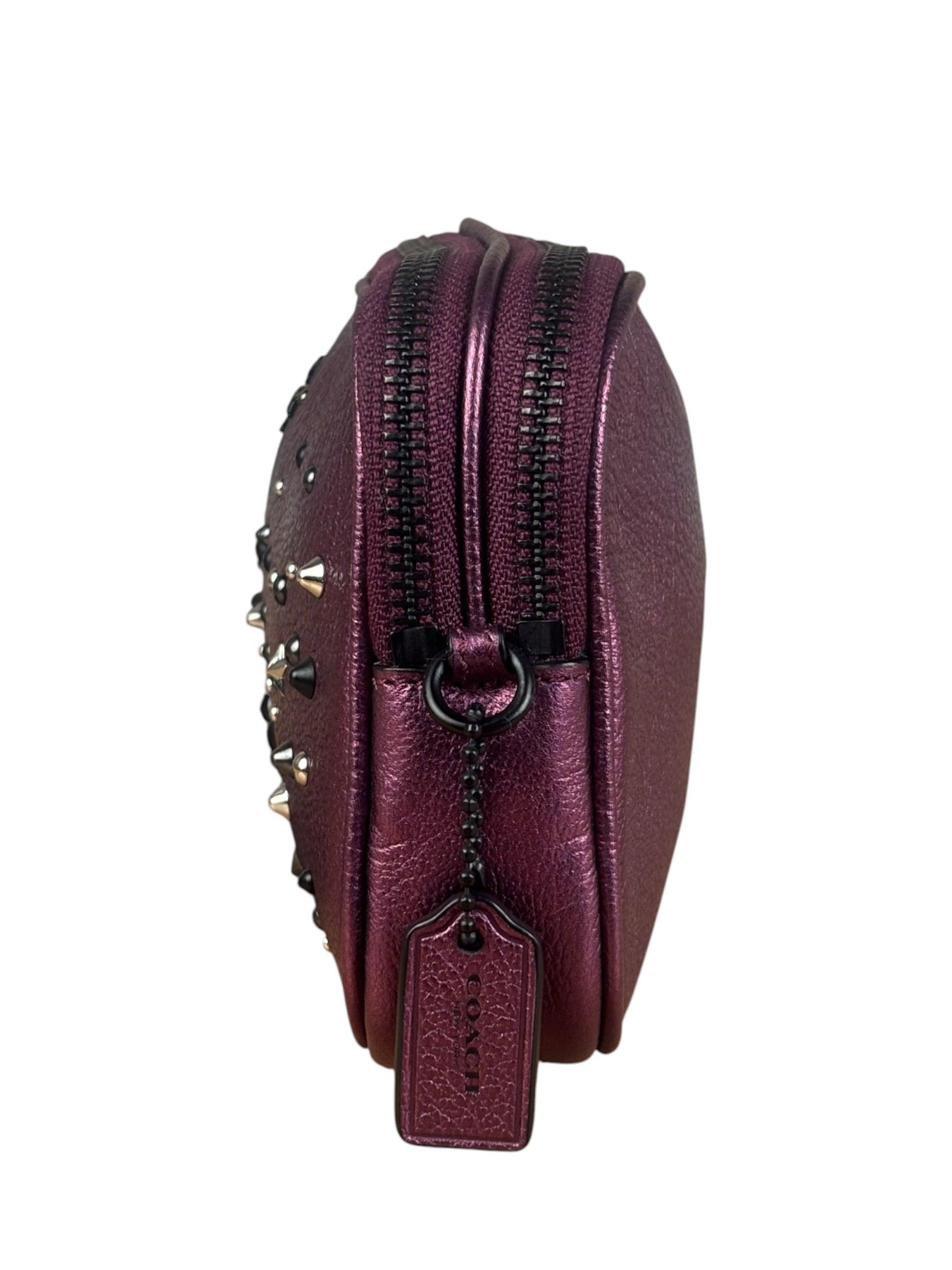 Coach Purple Metallic Studded Leather Zip Pouch