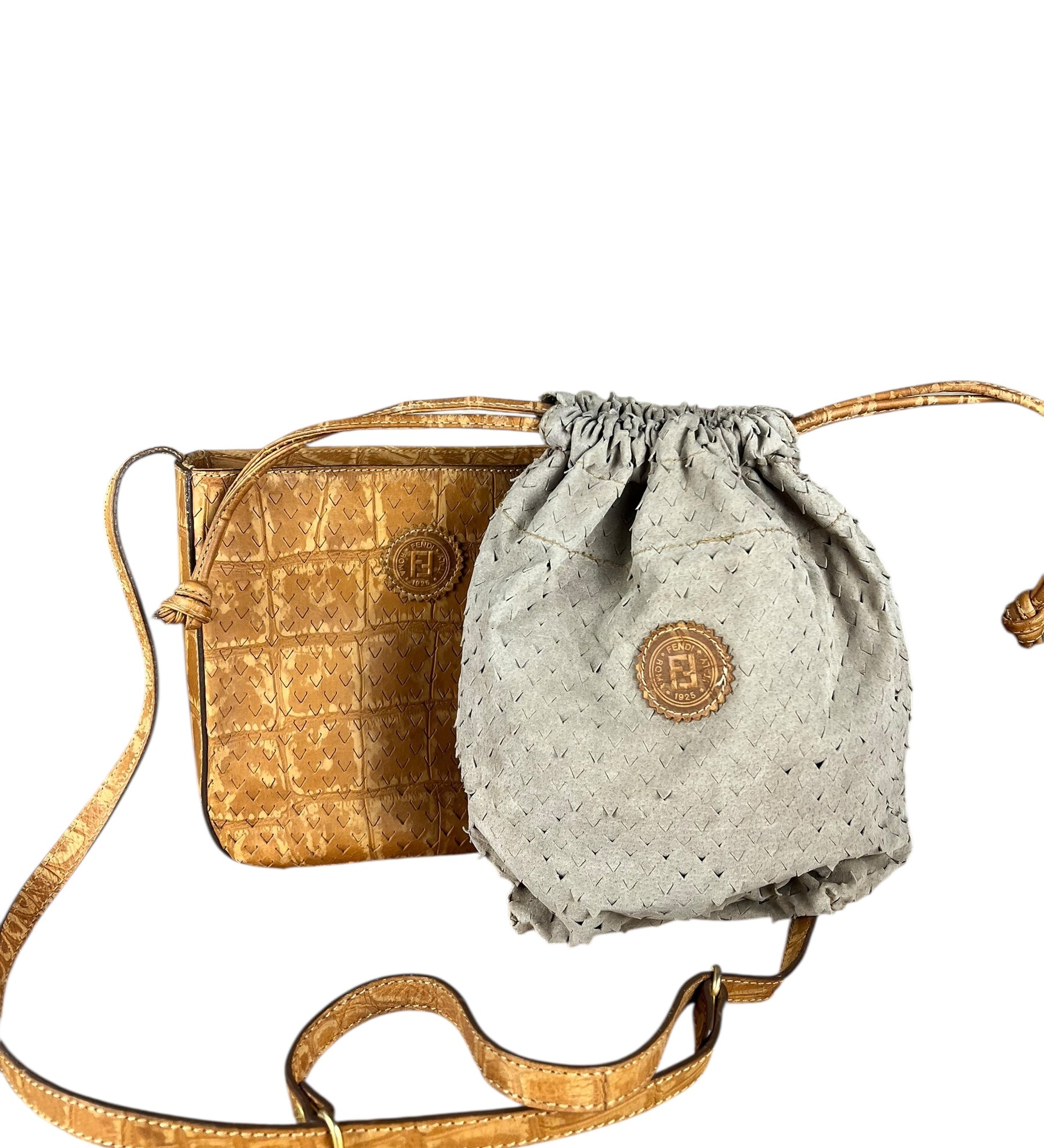 Fendi Vintage Crocodile-Embossed Leather Crossbody Bag