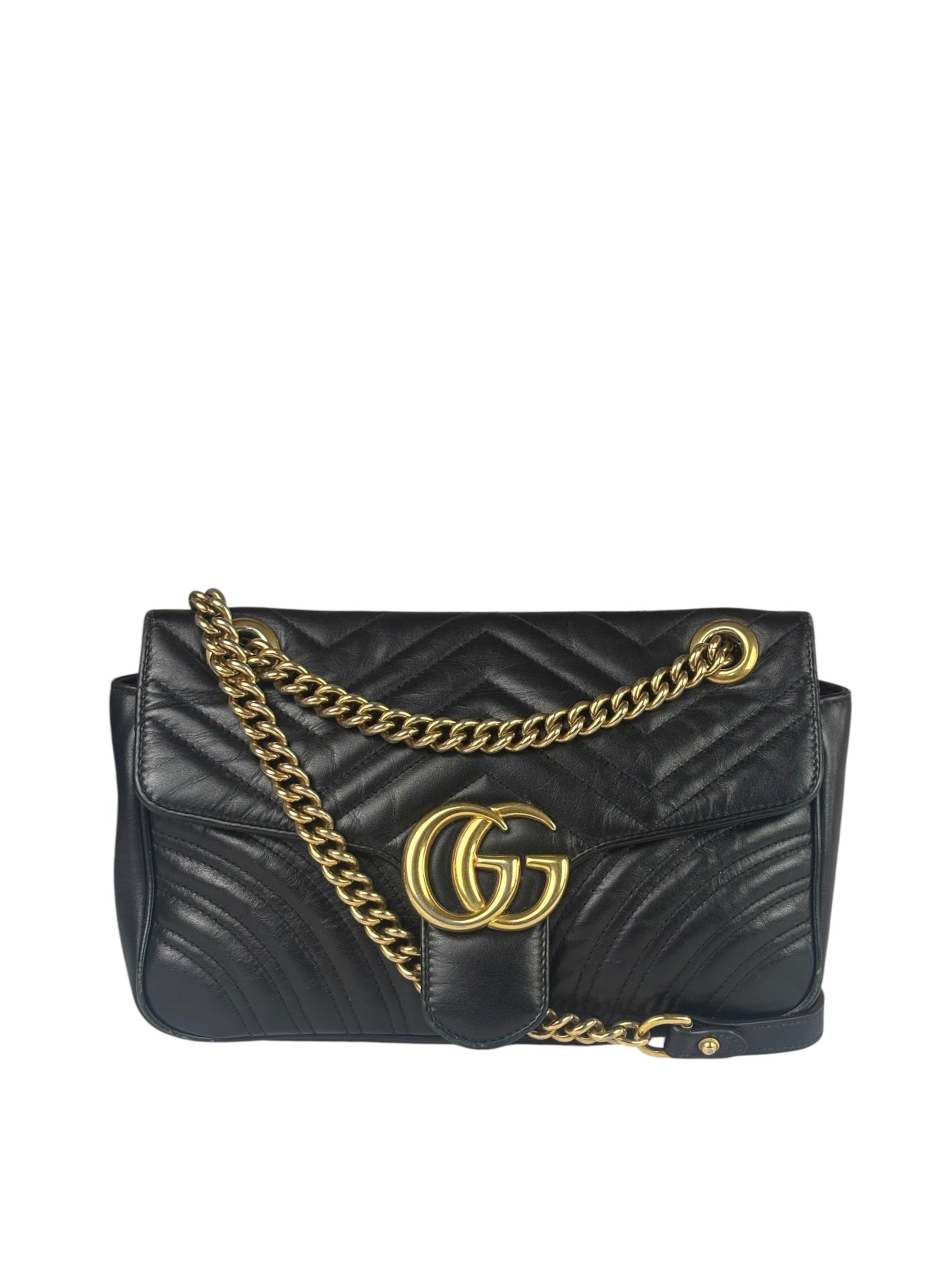 Gucci GG Black Marmont Leather Medium Shoulder Bag
