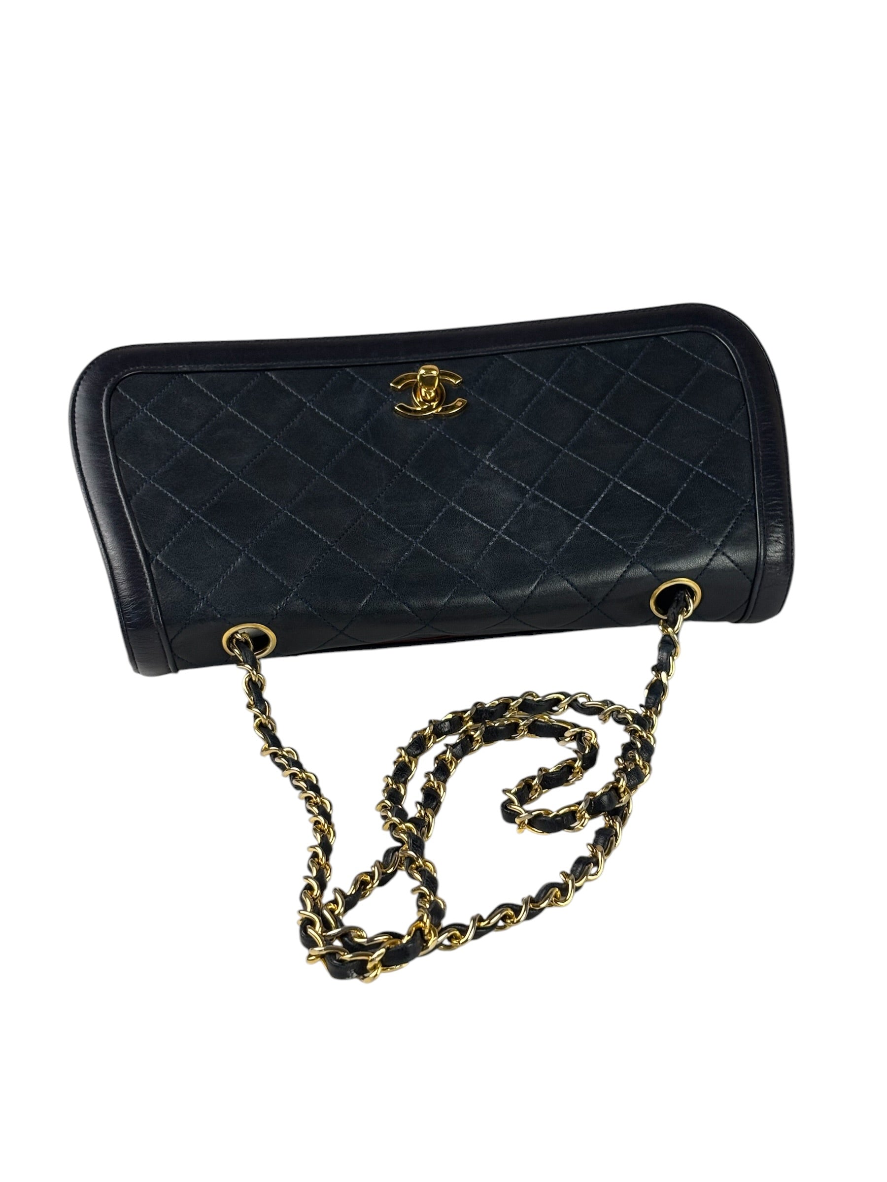 Chanel Vintage Navy Quilted Lambskin Flap Bag 1989