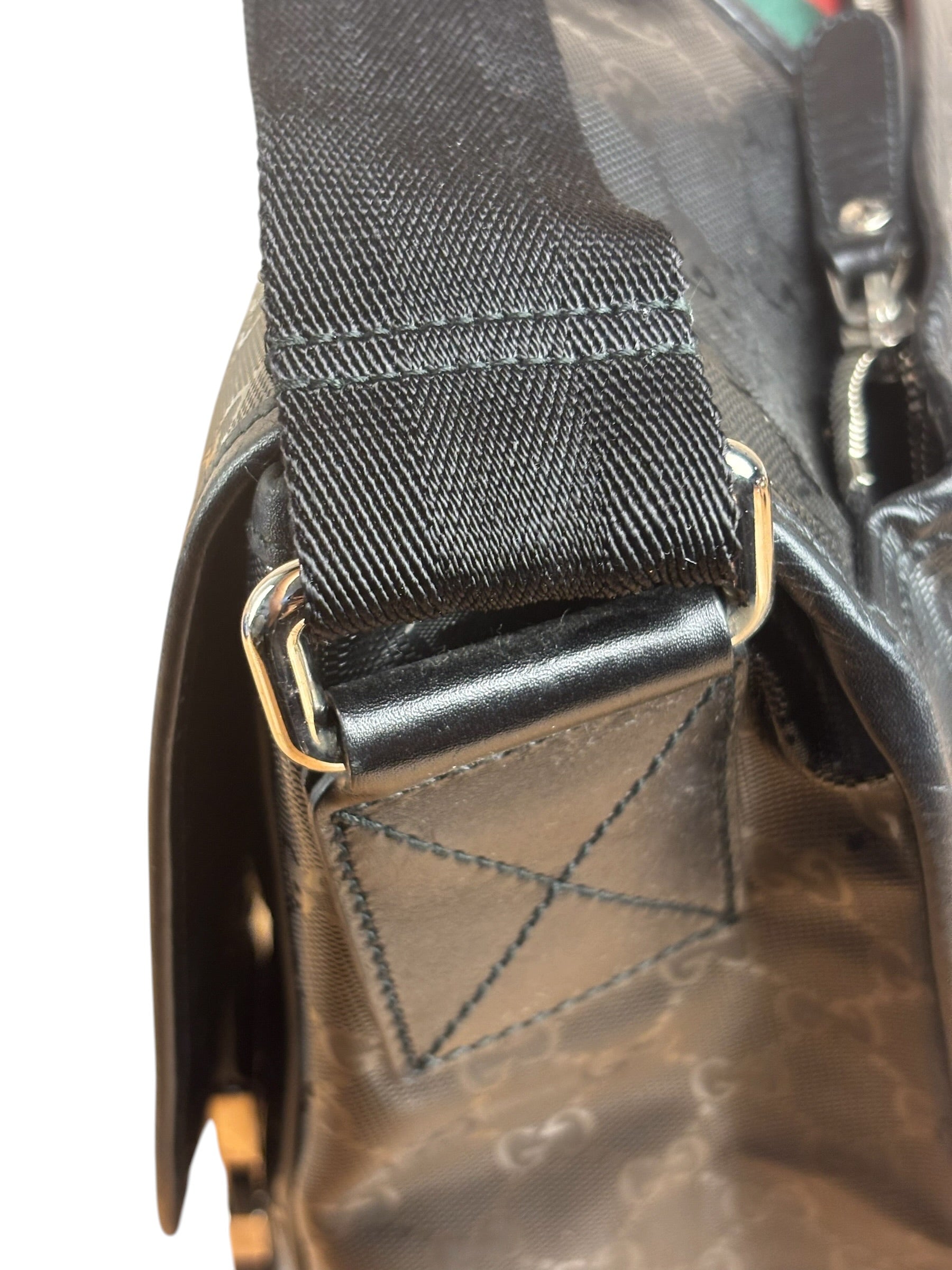 Gucci Black PVC GG Imprime Web Buckle Messenger Bag