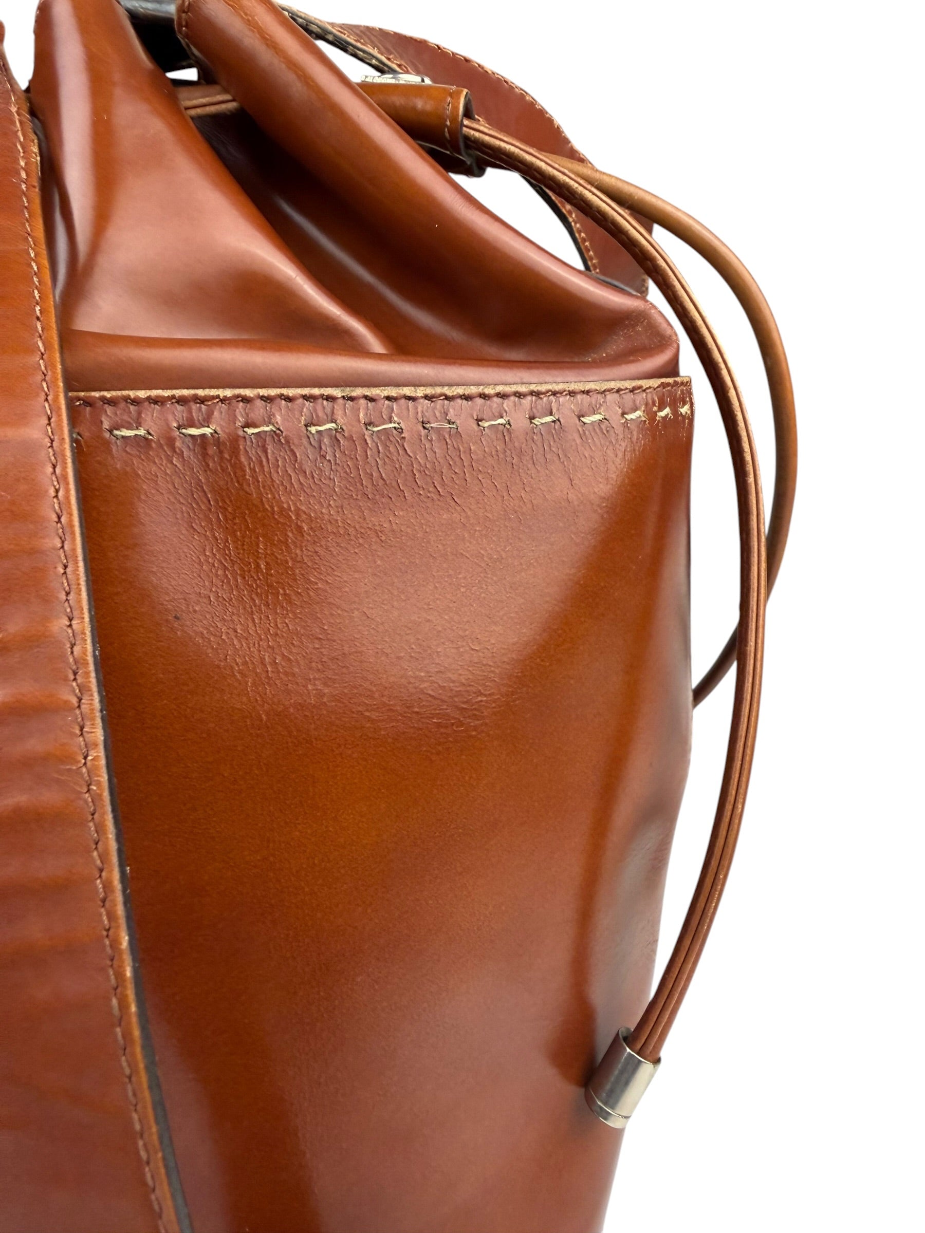 Celine Vintage Brown Leather Cinch Bucket Crossbody Bag