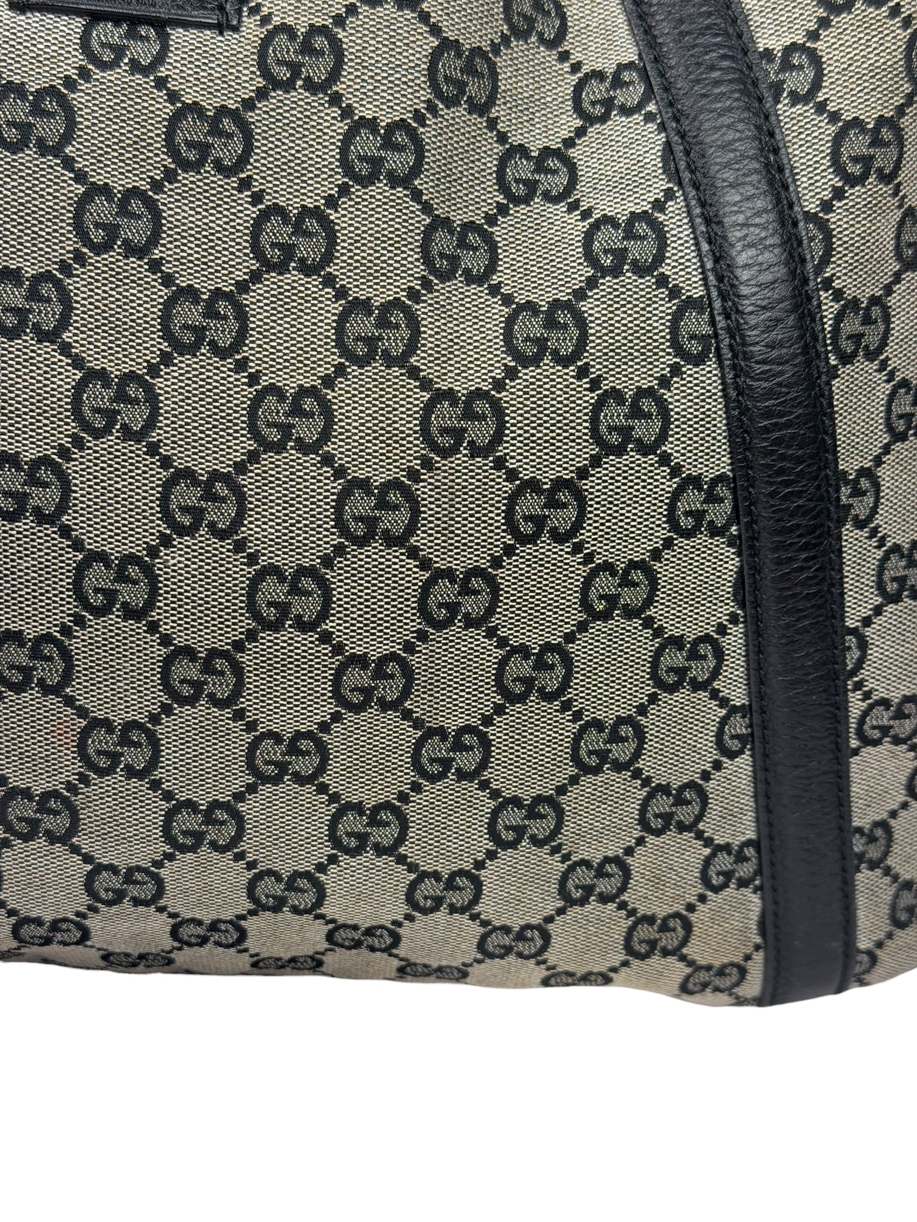 Gucci Black Leather Trim GG Supreme Hobo Bag