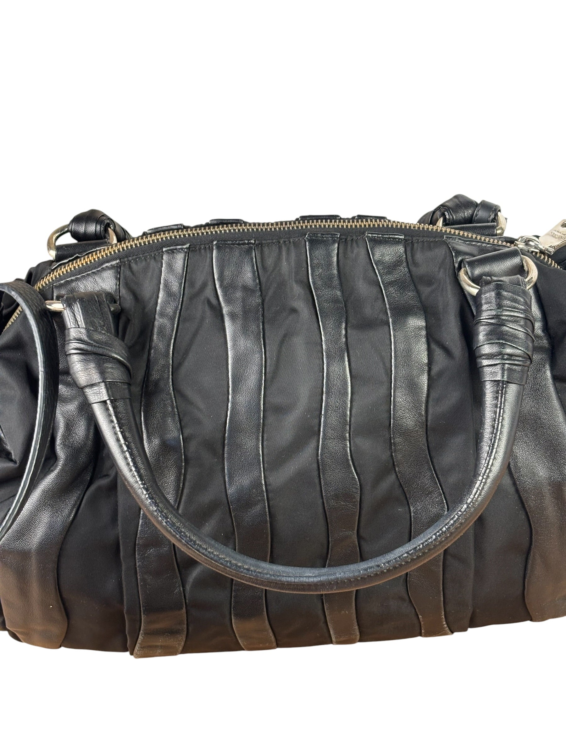 Prada Black Tessuto Nylon/Nappa Leather Waves Two-Way Bag