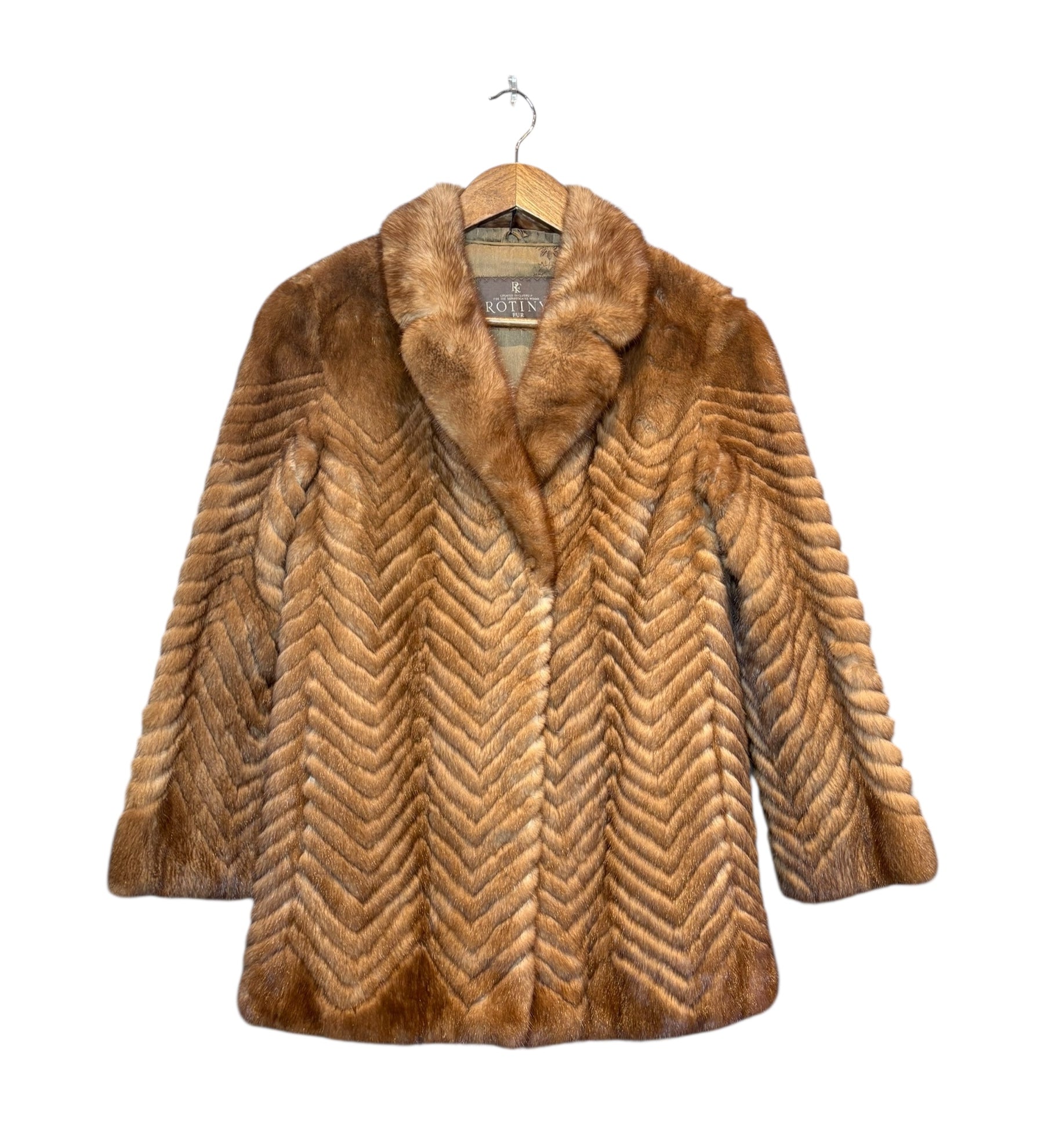 Rotiny Vintage Brown Chevron Mink Fur Coat