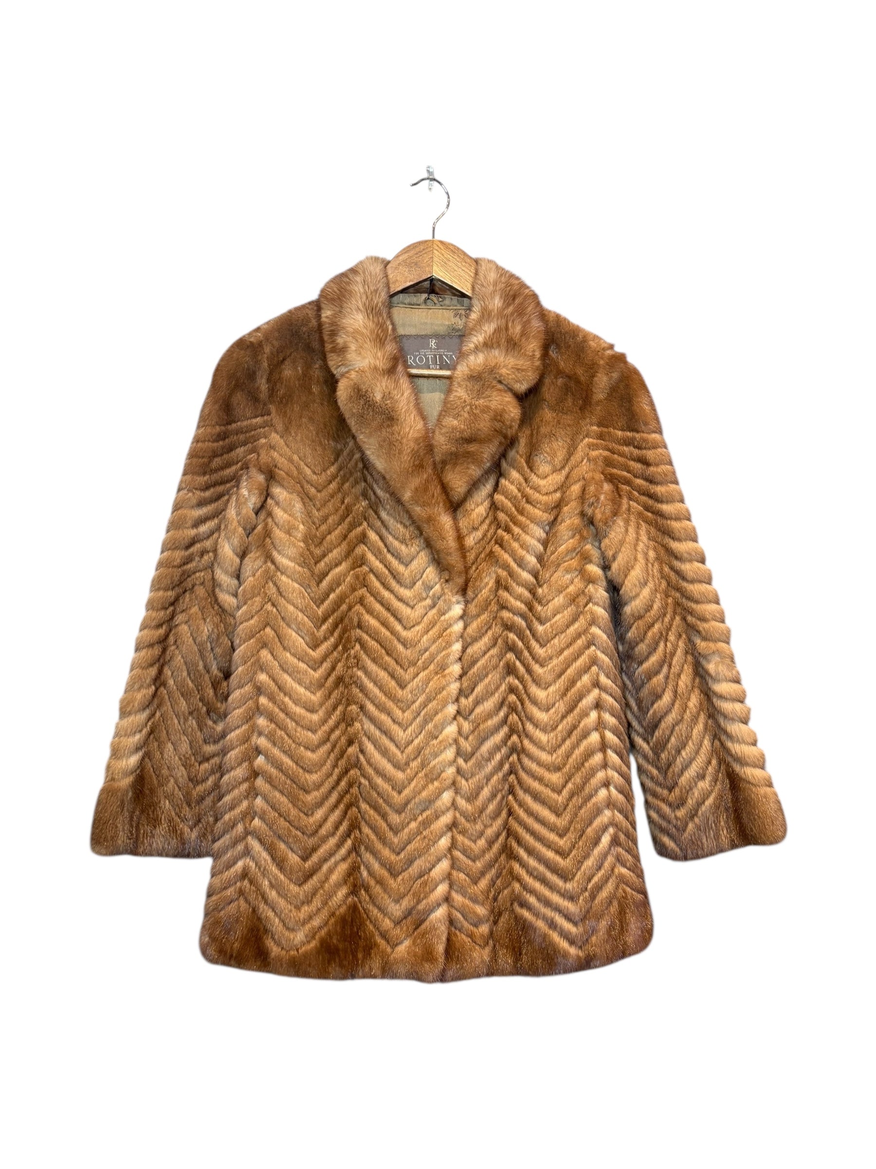 Rotiny Vintage Brown Chevron Mink Fur Coat