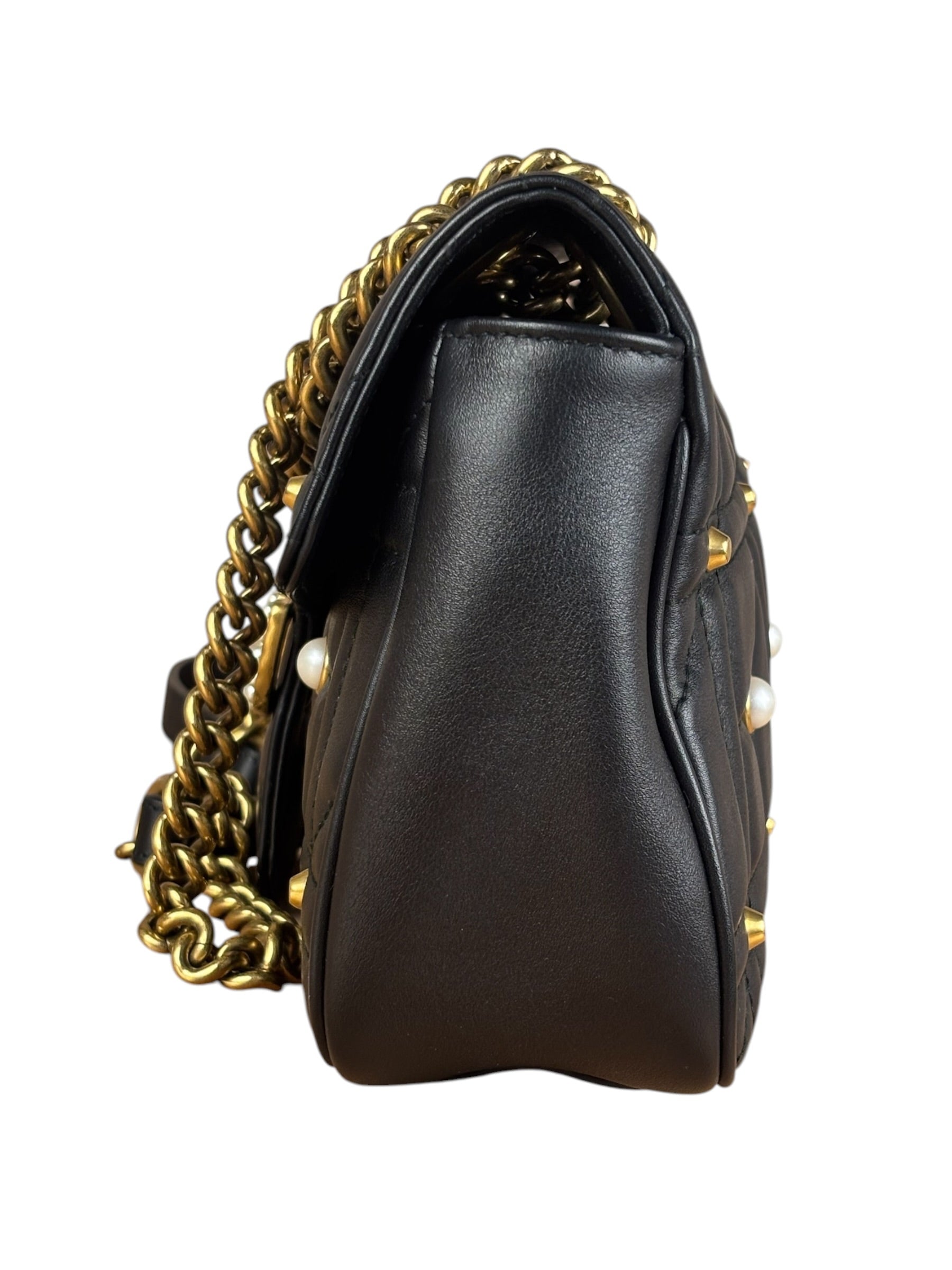 Gucci Black Pearly GG Marmont Flap Bag