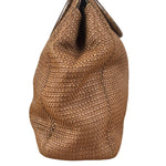 Chanel Vintage Brown Woven Straw Raffia Wooden Top Handle Handbag 2001