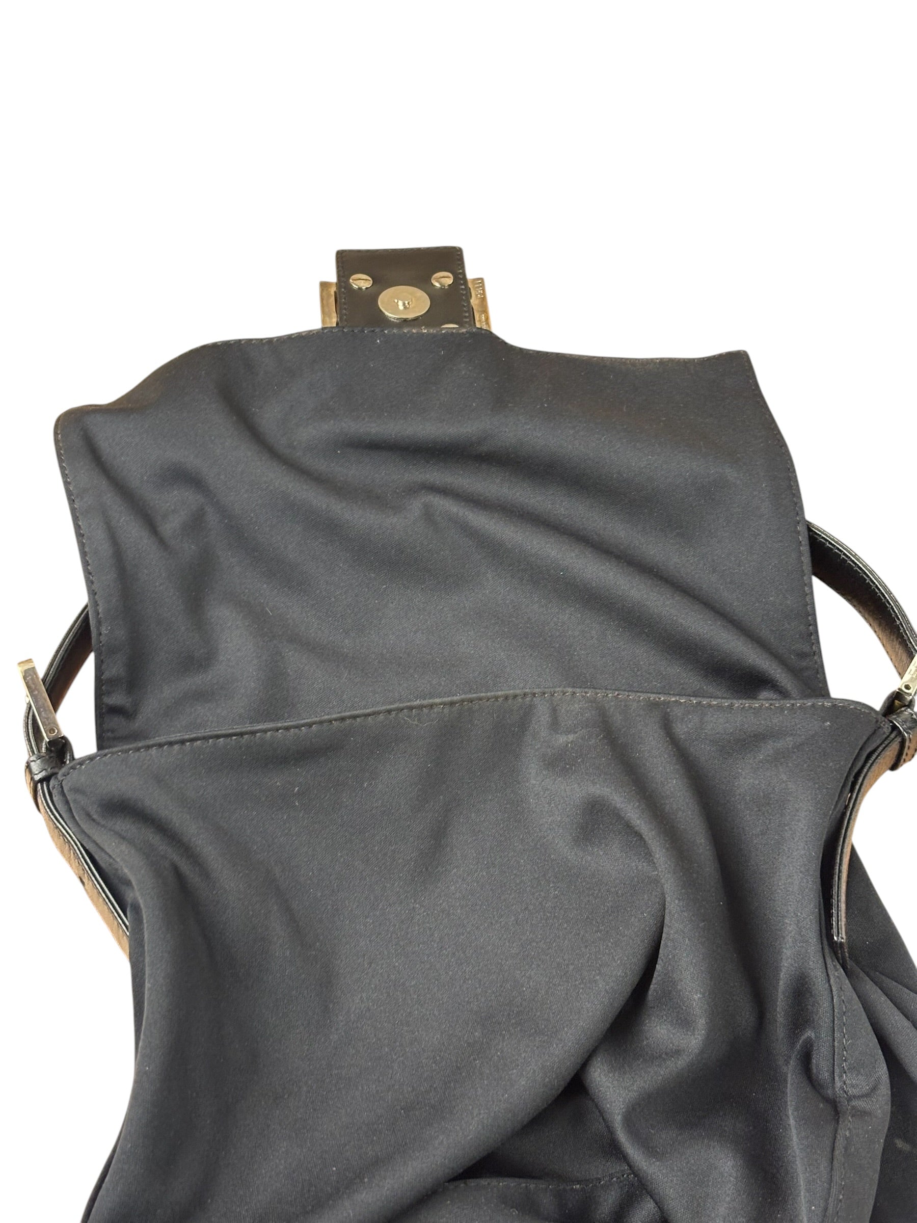 Fendi Black Leather Trim Mamma Baguette