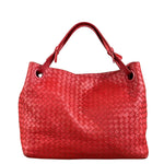 Bottega Veneta Red Leather Intrecciato Garda Woven Hobo Bag