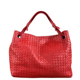 Bottega Veneta Red Leather Intrecciato Garda Woven Hobo Bag