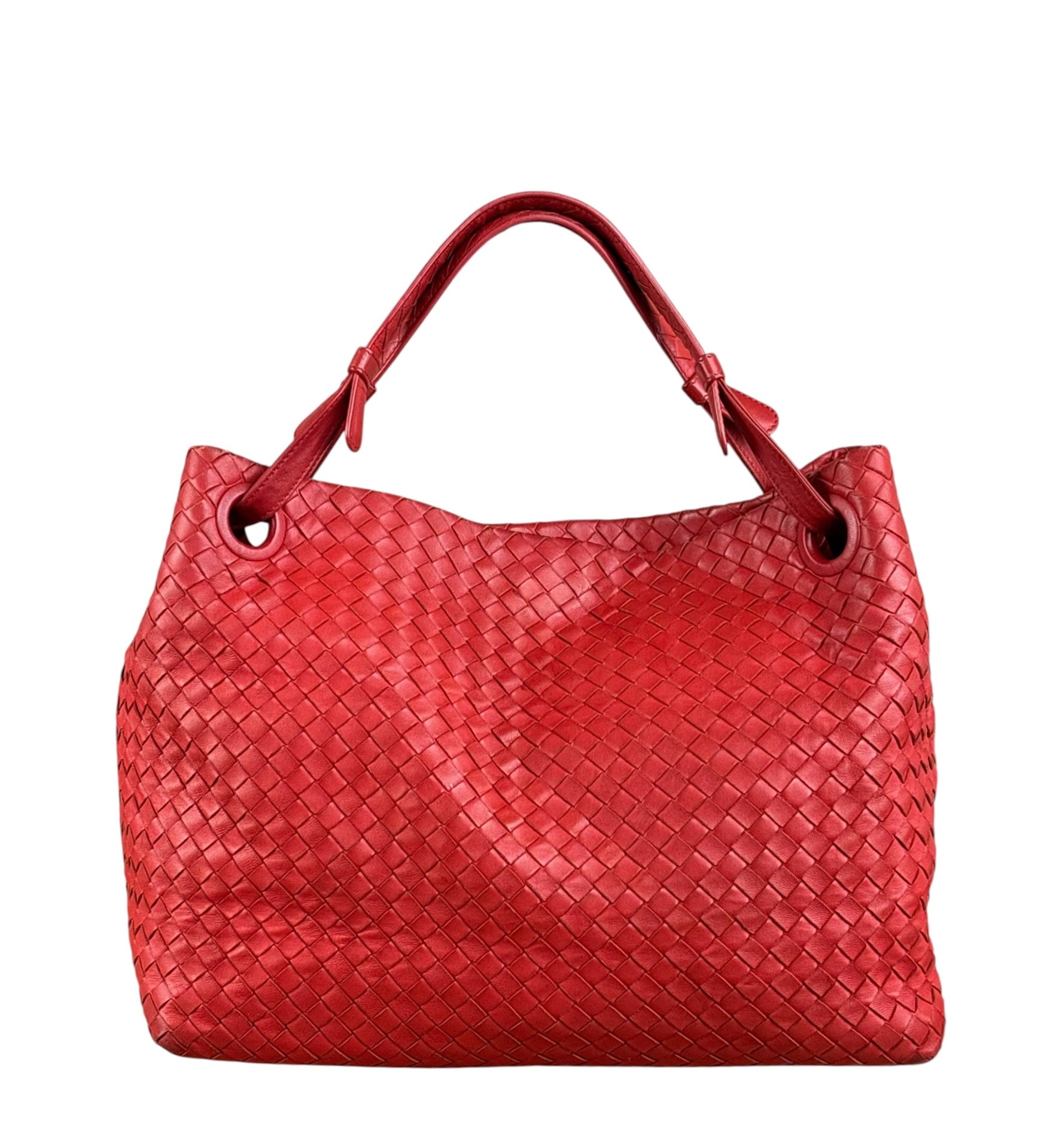 Bottega Veneta Red Leather Intrecciato Garda Woven Hobo Bag