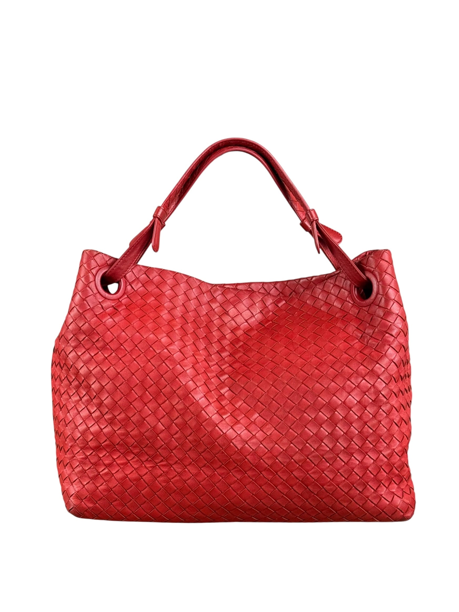 Bottega Veneta Red Leather Intrecciato Garda Woven Hobo Bag