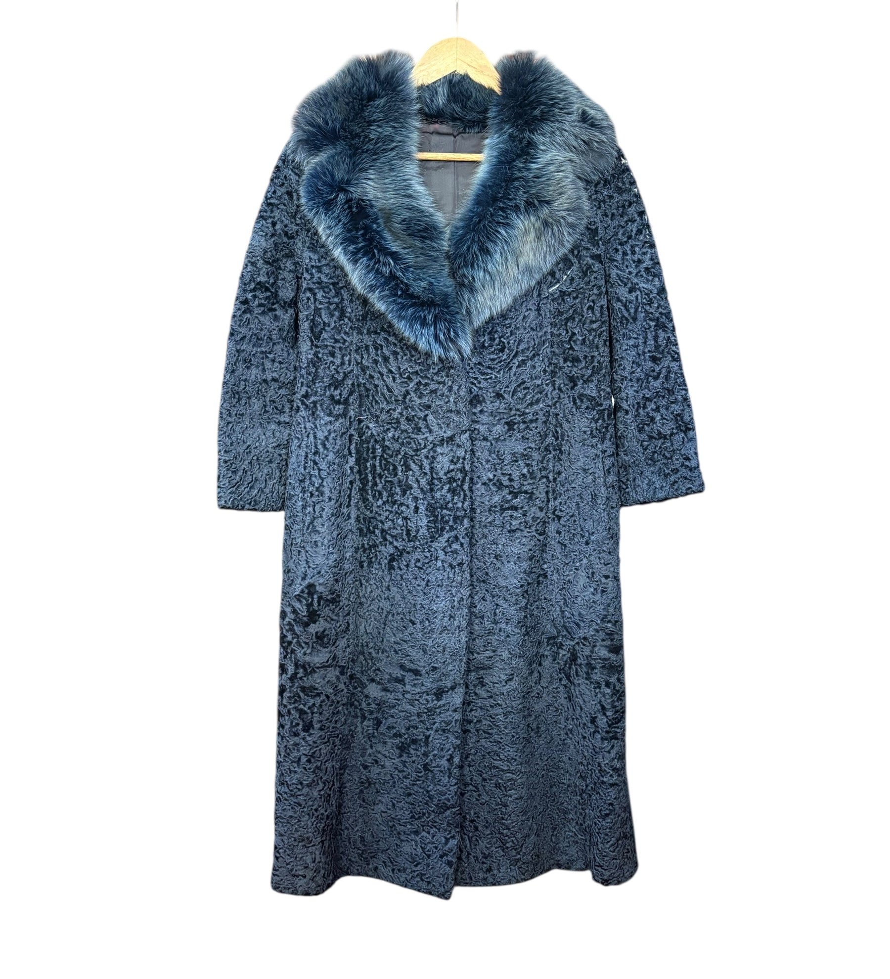 Vintage Navy Blue Persian Lamb Fur Long Coat