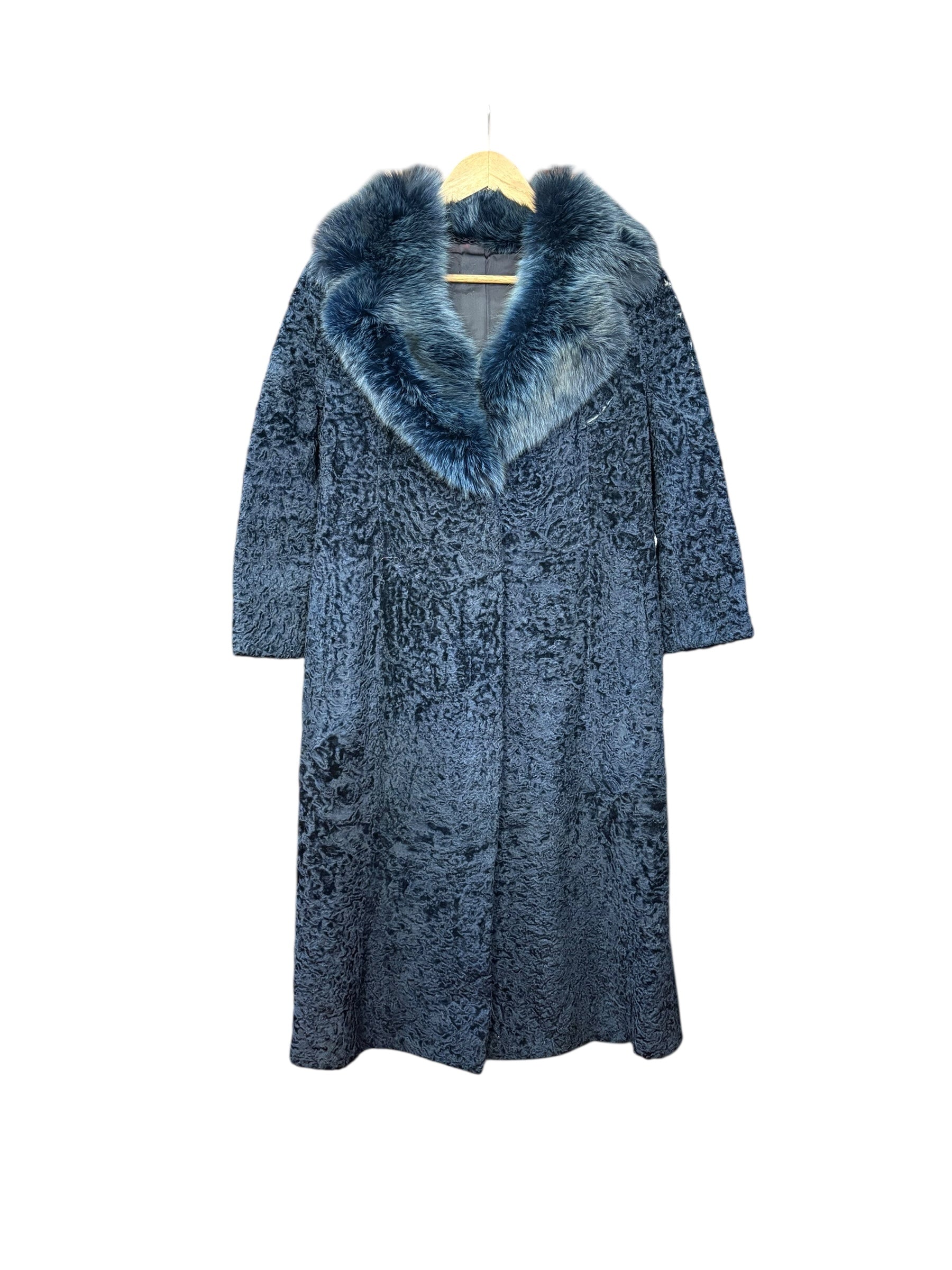 Vintage Navy Blue Persian Lamb Fur Long Coat